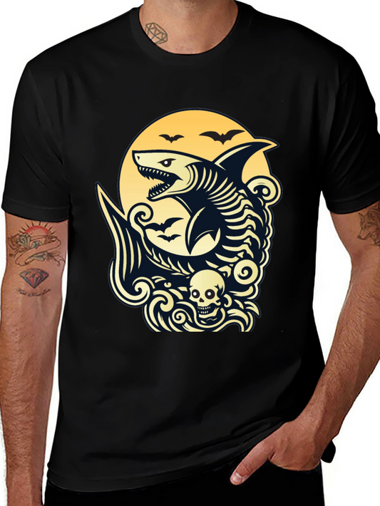 Shark Skeleton Black Graphic T-Shirt