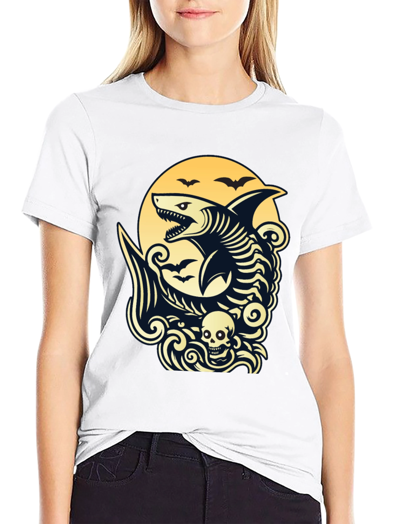 Shark Skeleton Black Graphic T-Shirt