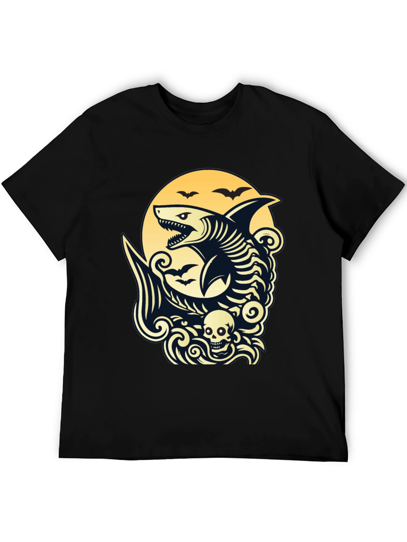 Shark Skeleton Black Graphic T-Shirt