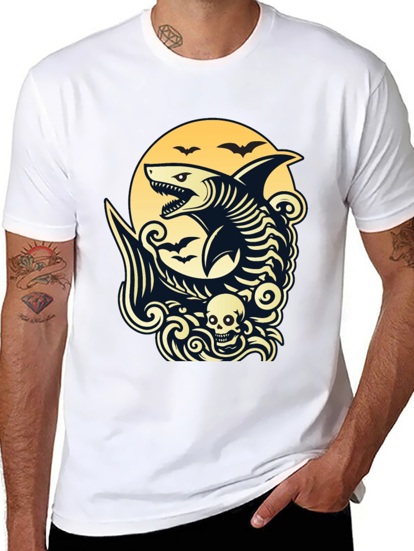 Shark Skeleton Black Graphic T-Shirt