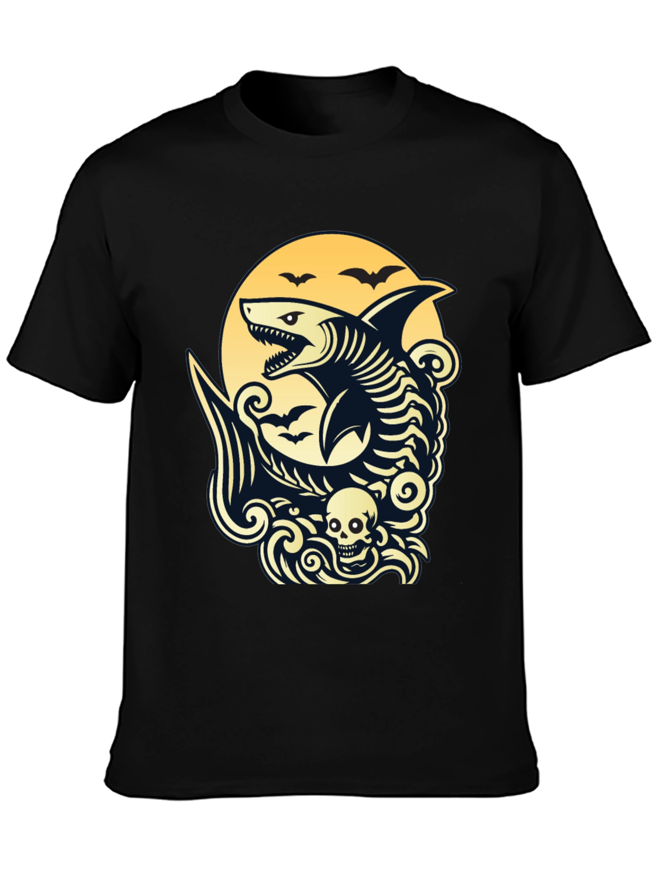 Shark Skeleton Black Graphic T-Shirt