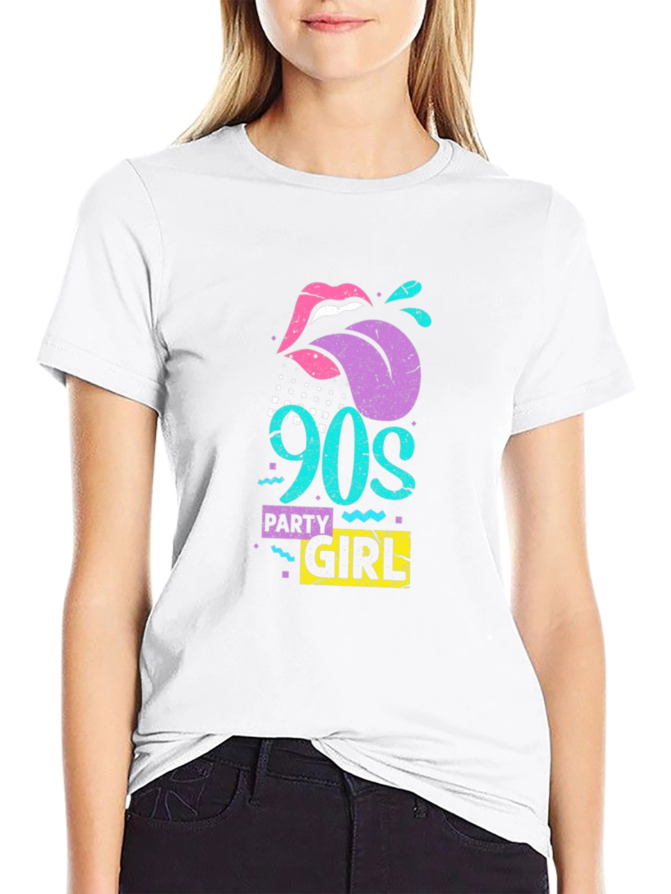 90s Party Girl Black Graphic Tee