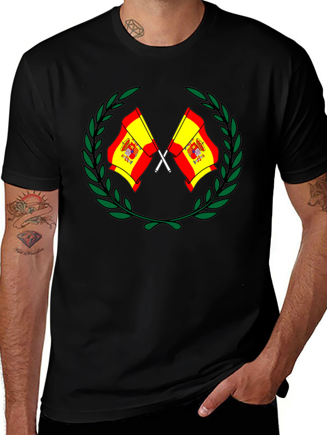 Spanish Flag Emblem Black T-Shirt