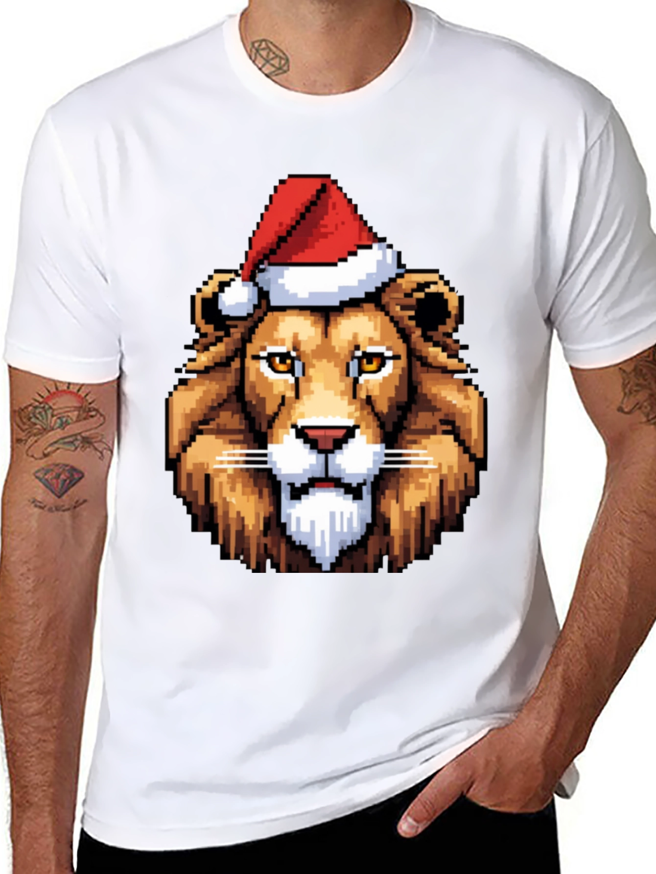 Pixel Art Lion Christmas T-Shirt