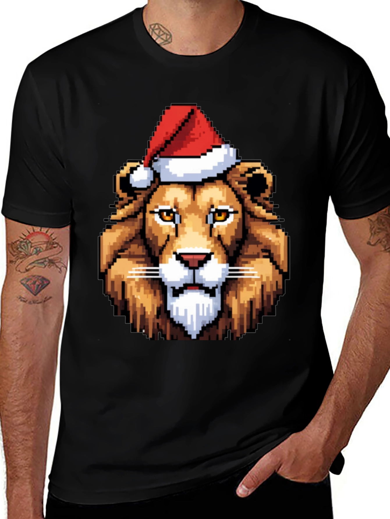 Pixel Art Lion Christmas T-Shirt