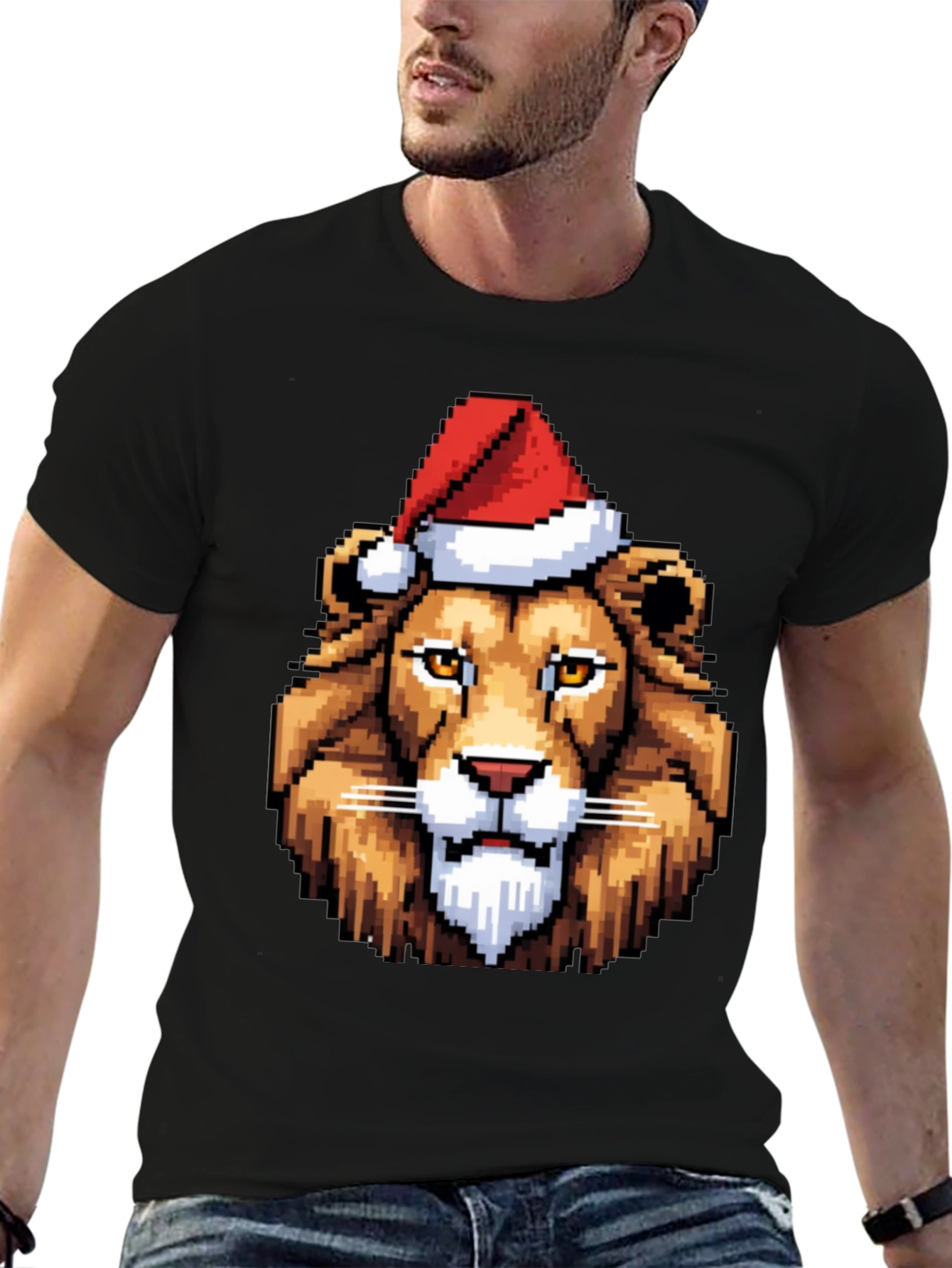 Pixel Art Lion Christmas T-Shirt