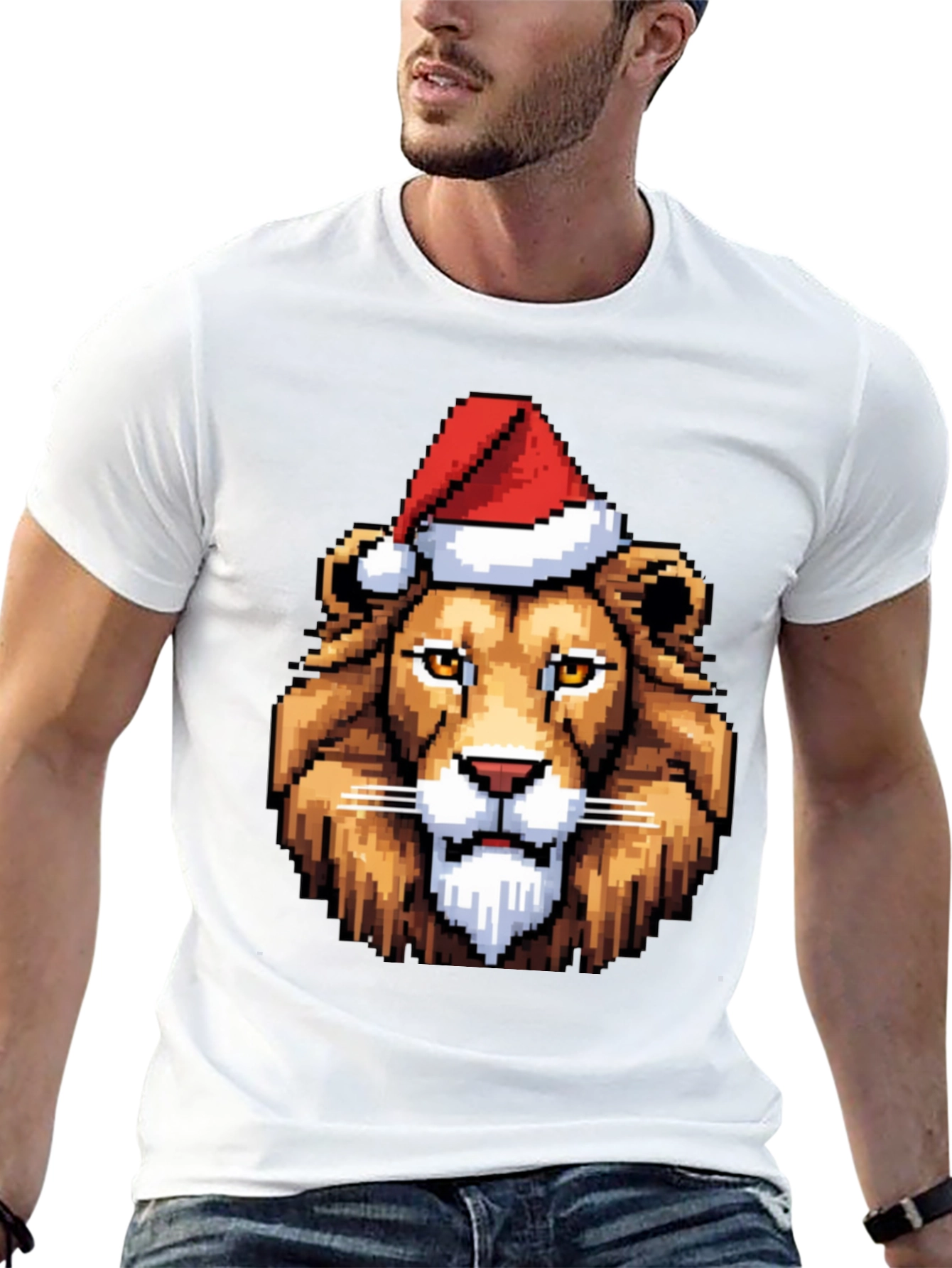 Pixel Art Lion Christmas T-Shirt