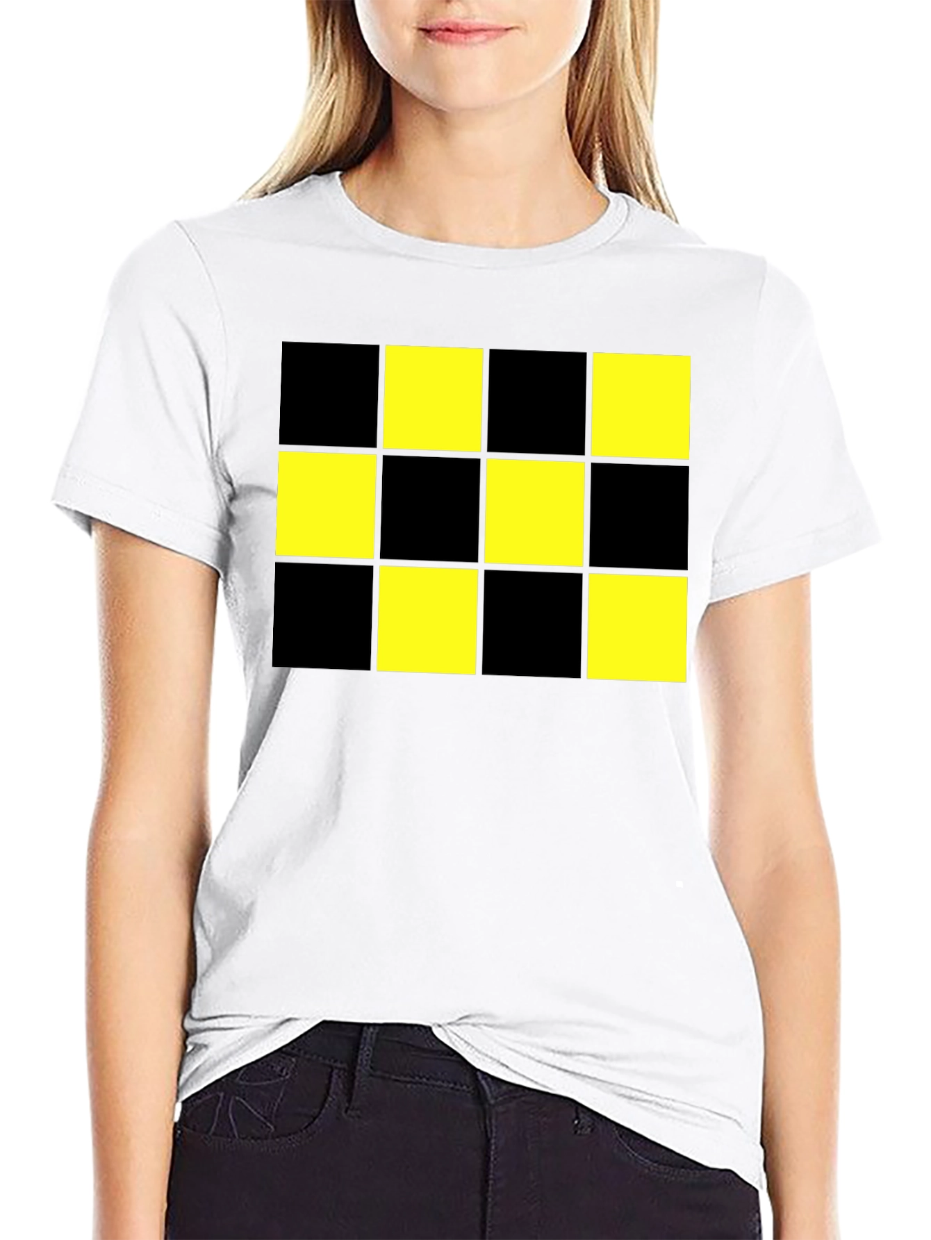 Checkered Pattern T-Shirt - Black & Yellow