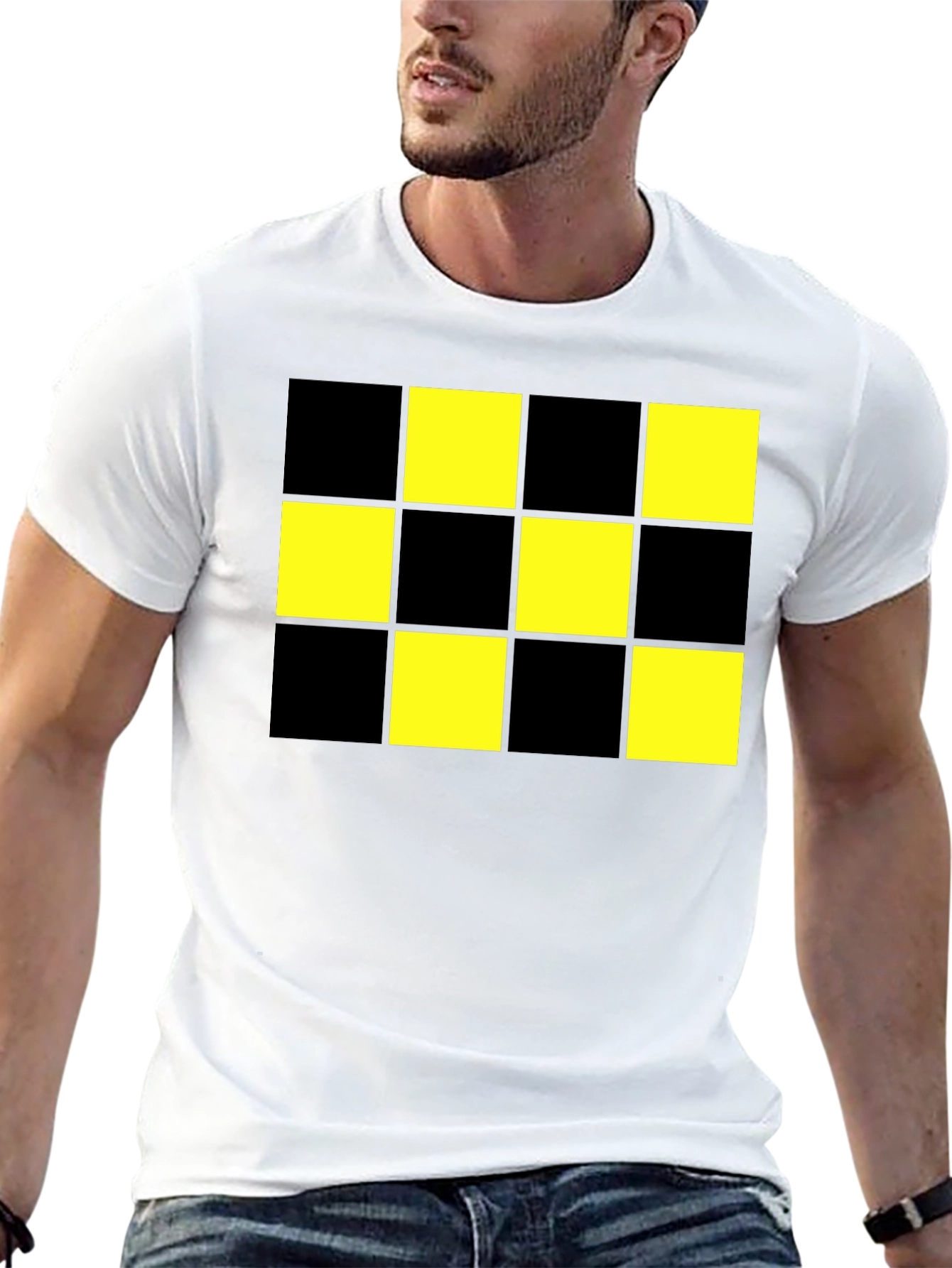 Checkered Pattern T-Shirt - Black & Yellow