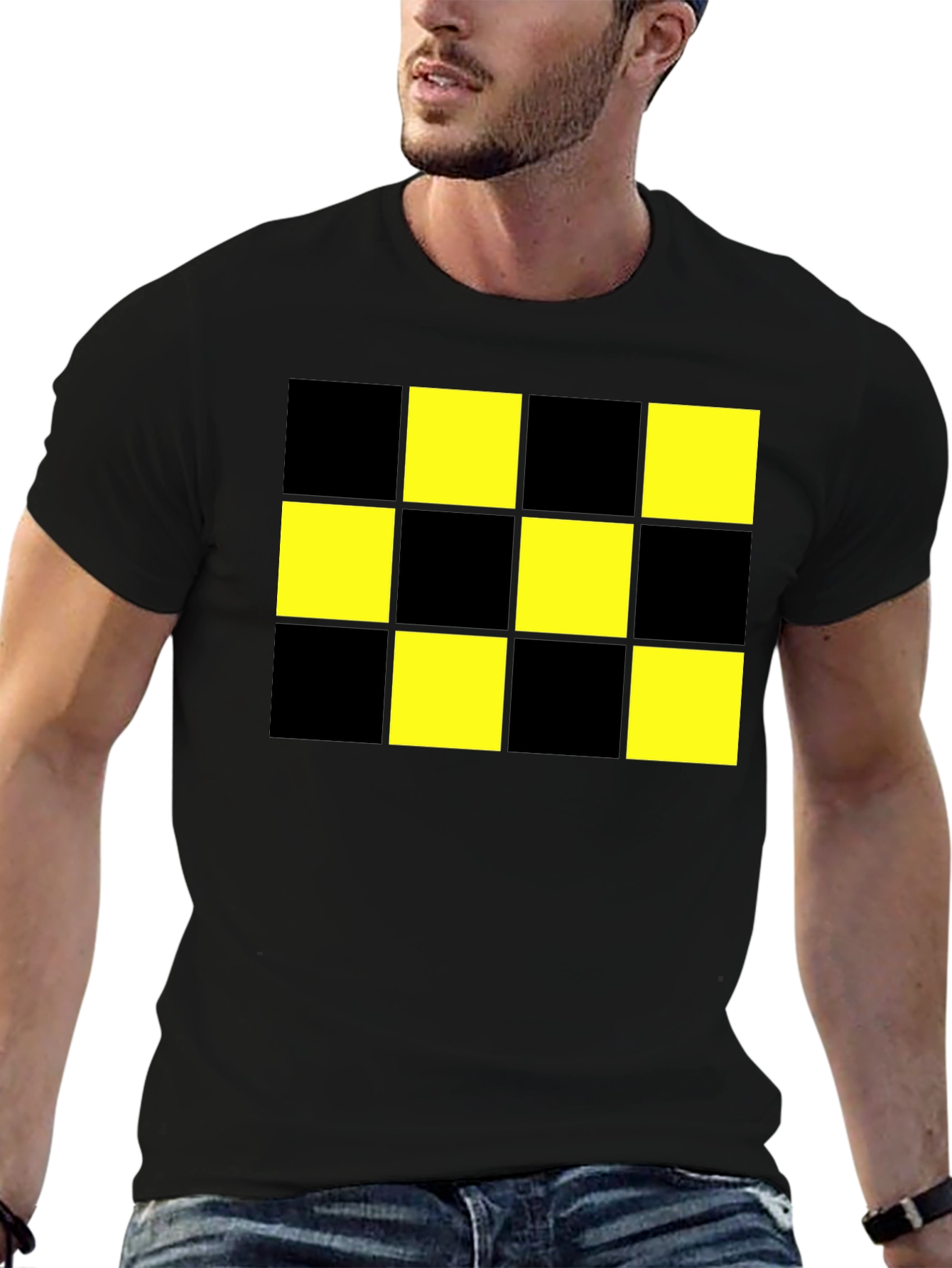 Checkered Pattern T-Shirt - Black & Yellow