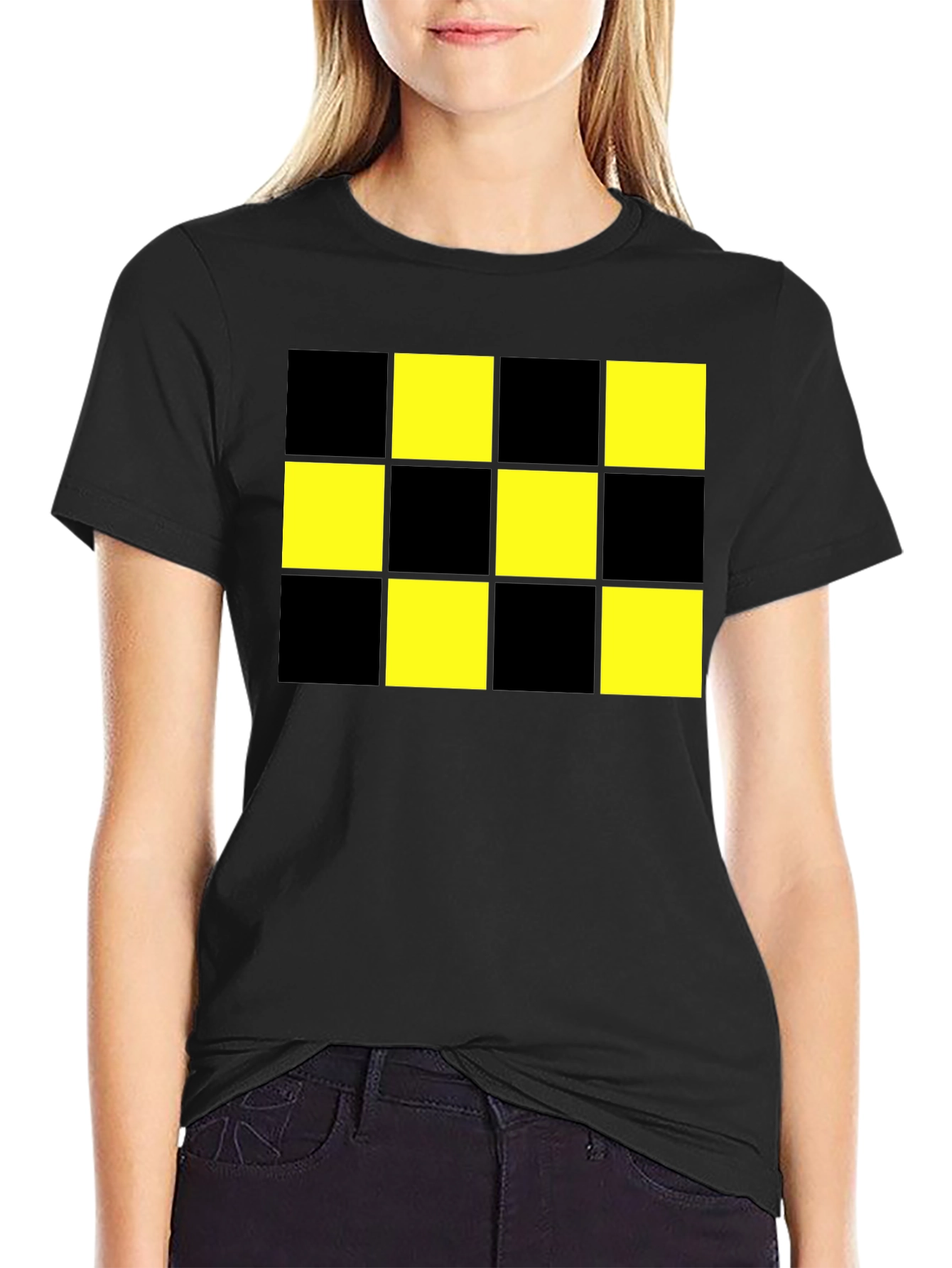 Checkered Pattern T-Shirt - Black & Yellow