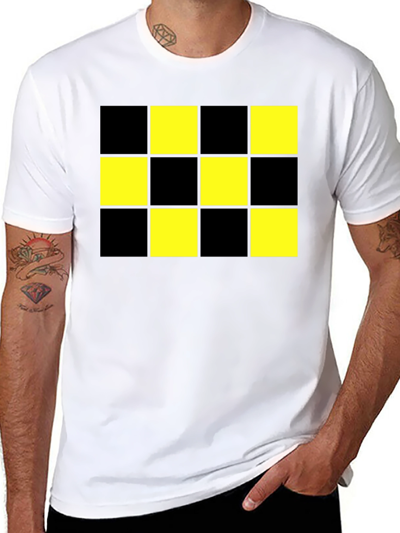 Checkered Pattern T-Shirt - Black & Yellow