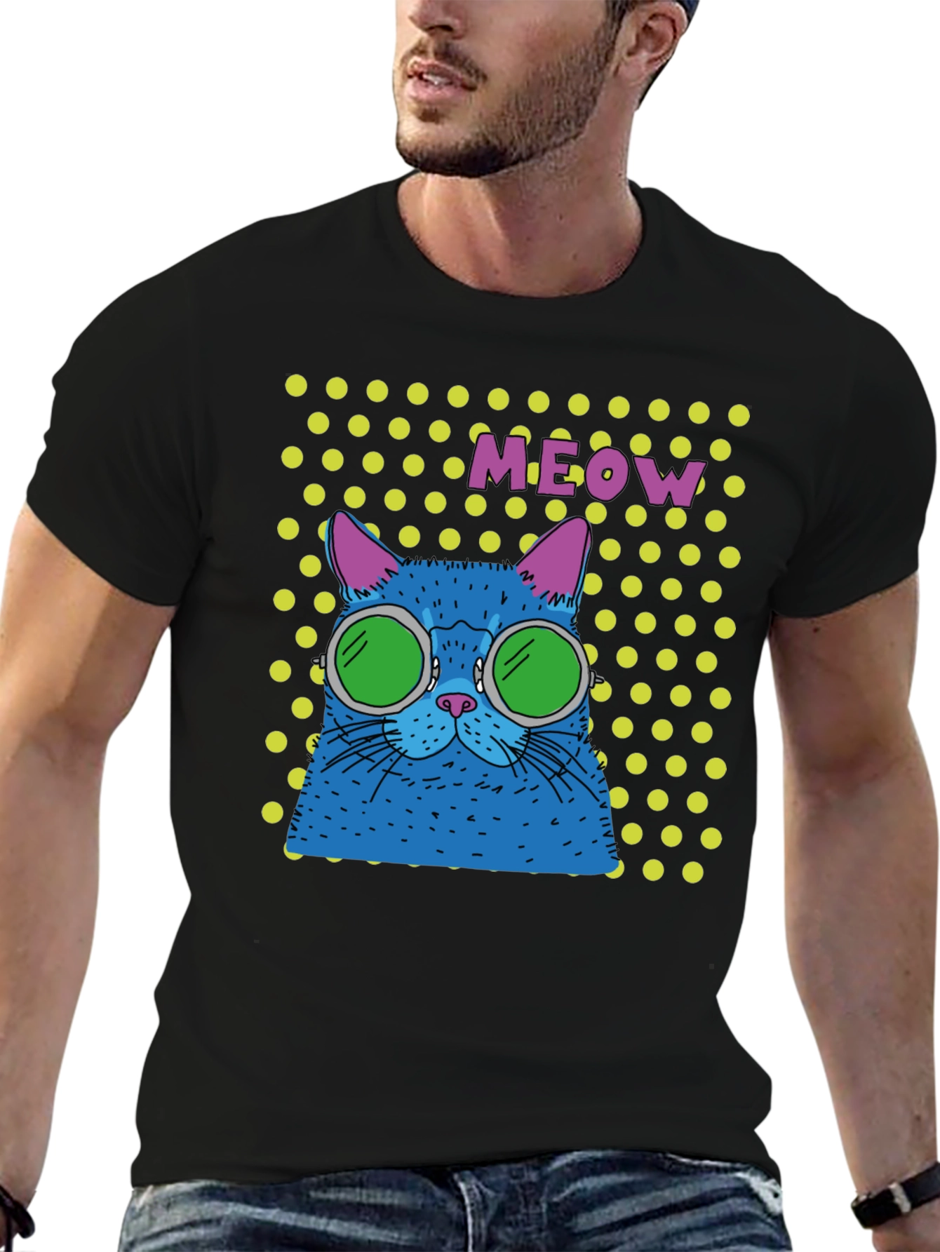 Cool Cat Meow T-Shirt - Black