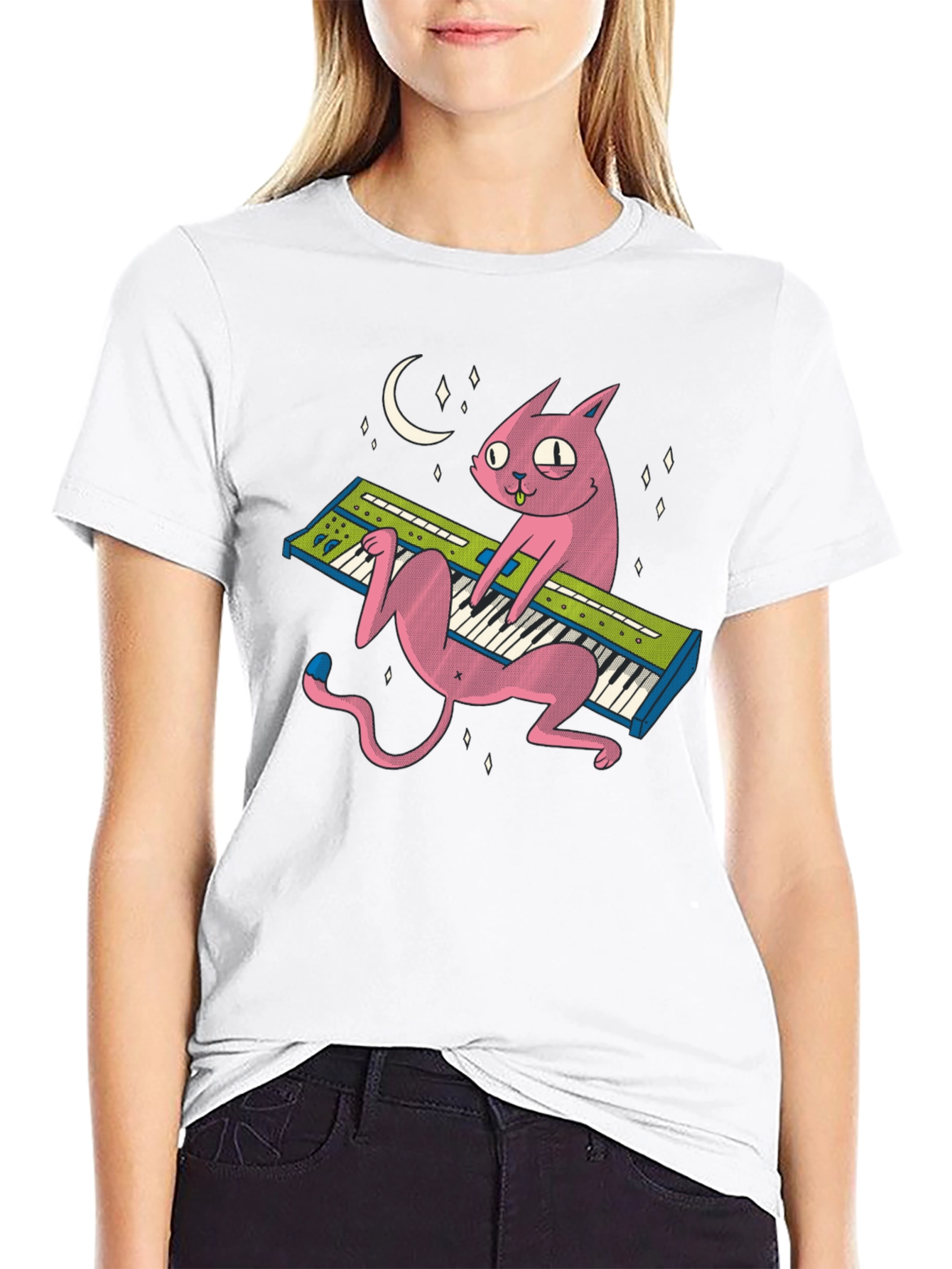 Cat Keyboardist T-Shirt: Cool Black Tee