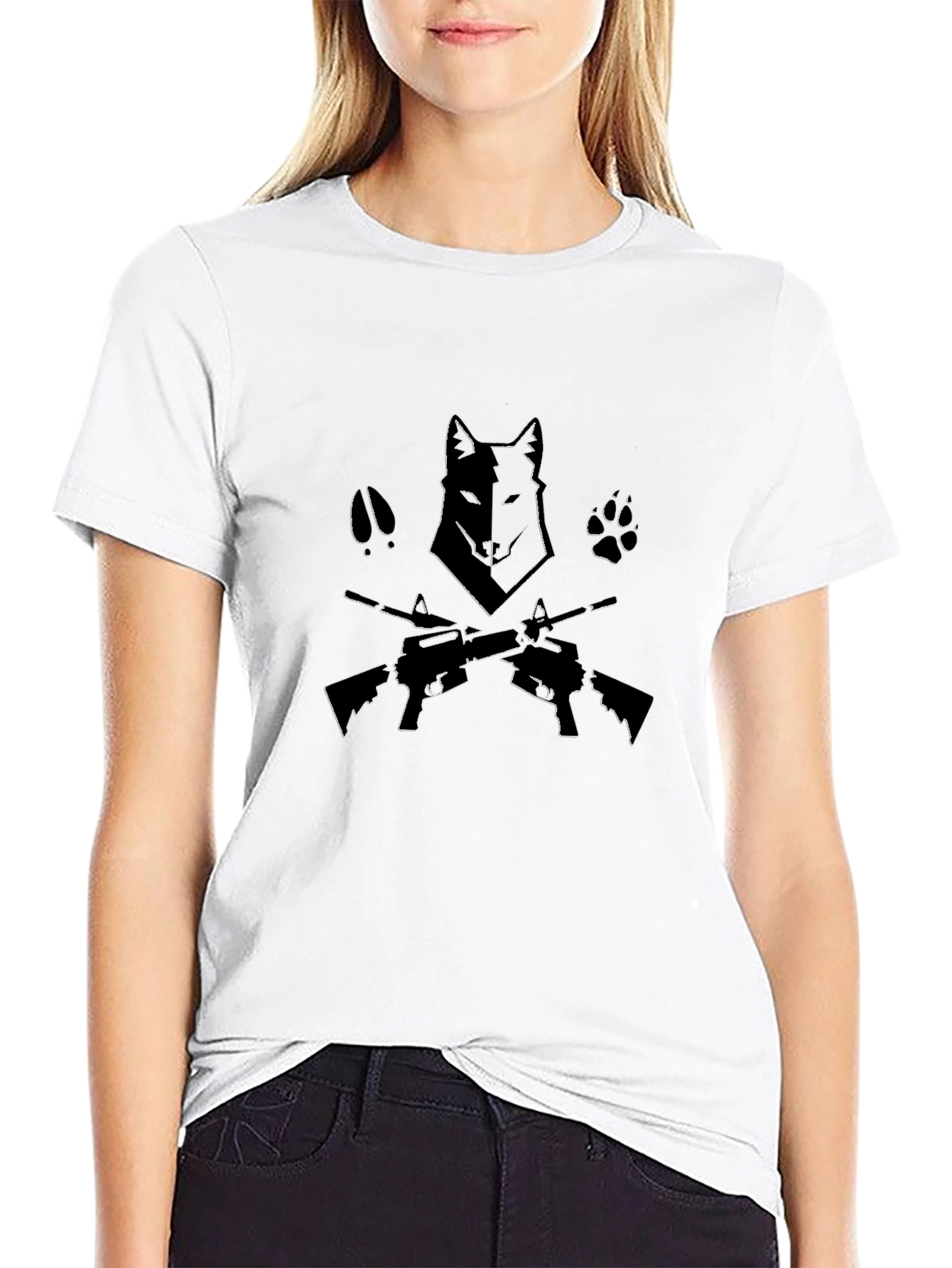 Wolf & Guns Graphic T-Shirt - Black