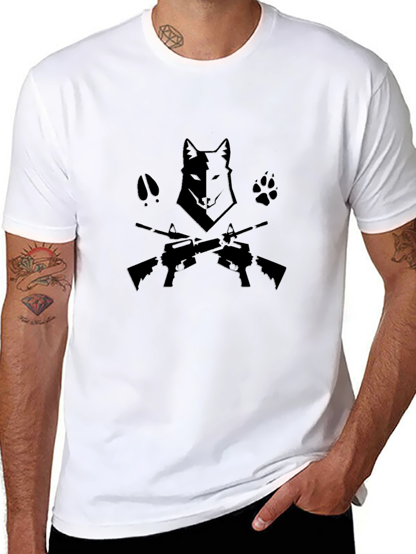 Wolf & Guns Graphic T-Shirt - Black
