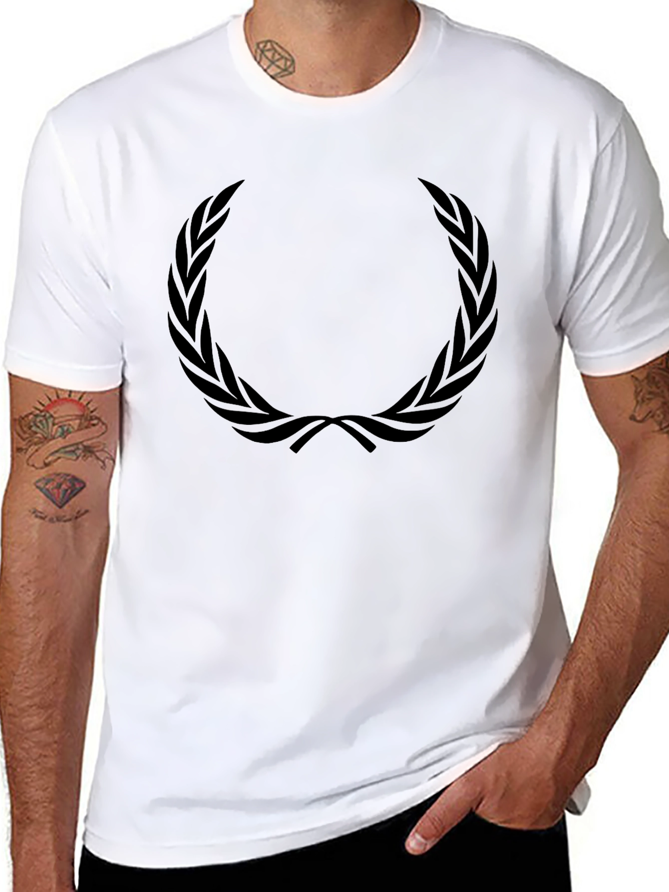 Mens Black T-Shirt with Laurel Wreath Graphic