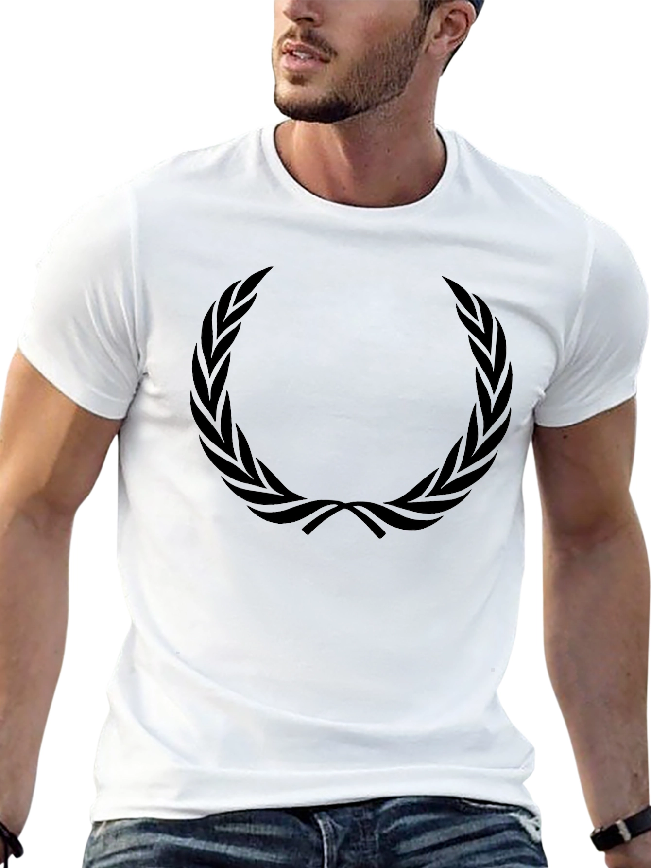 Mens Black T-Shirt with Laurel Wreath Graphic