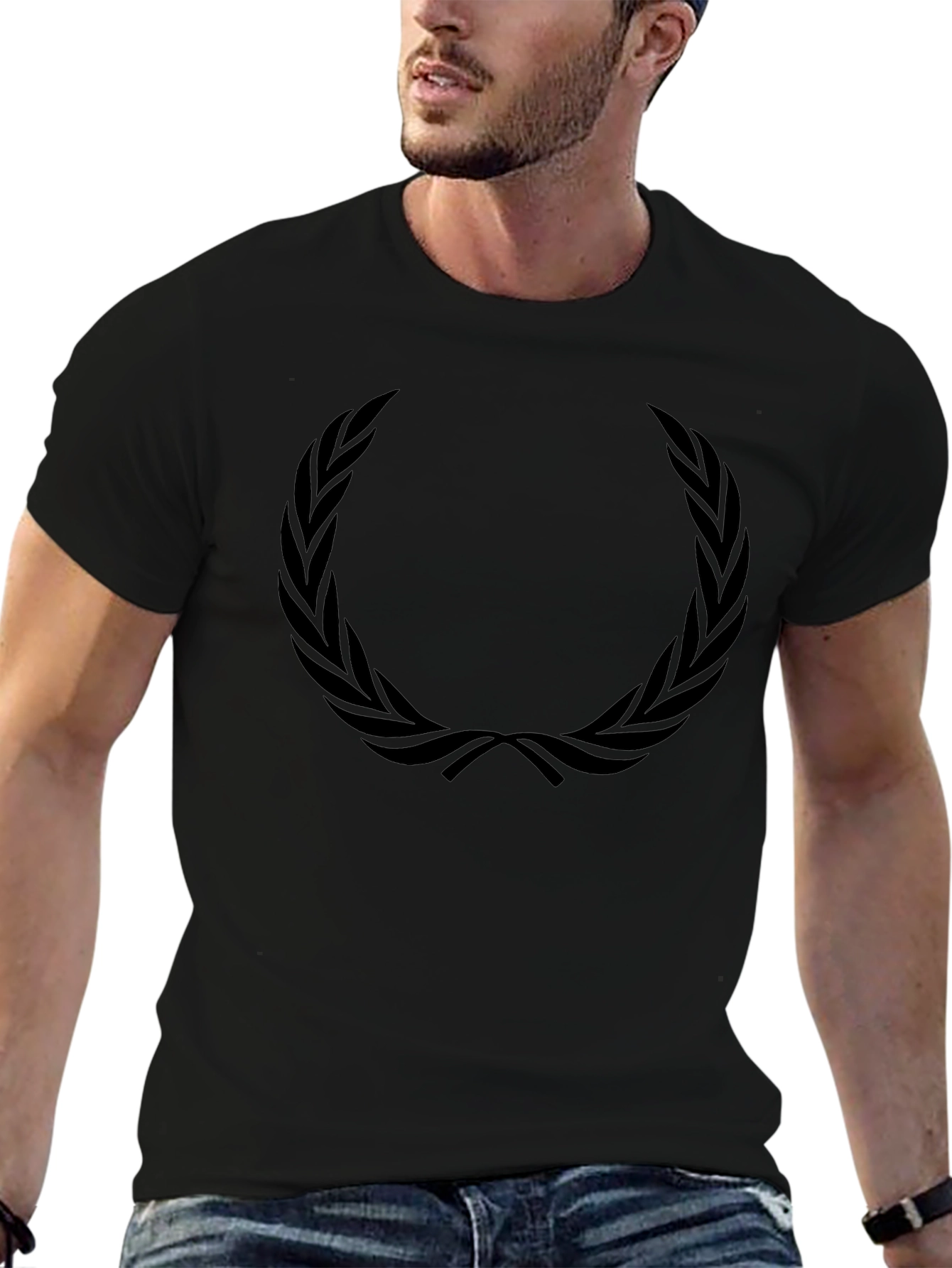 Mens Black T-Shirt with Laurel Wreath Graphic