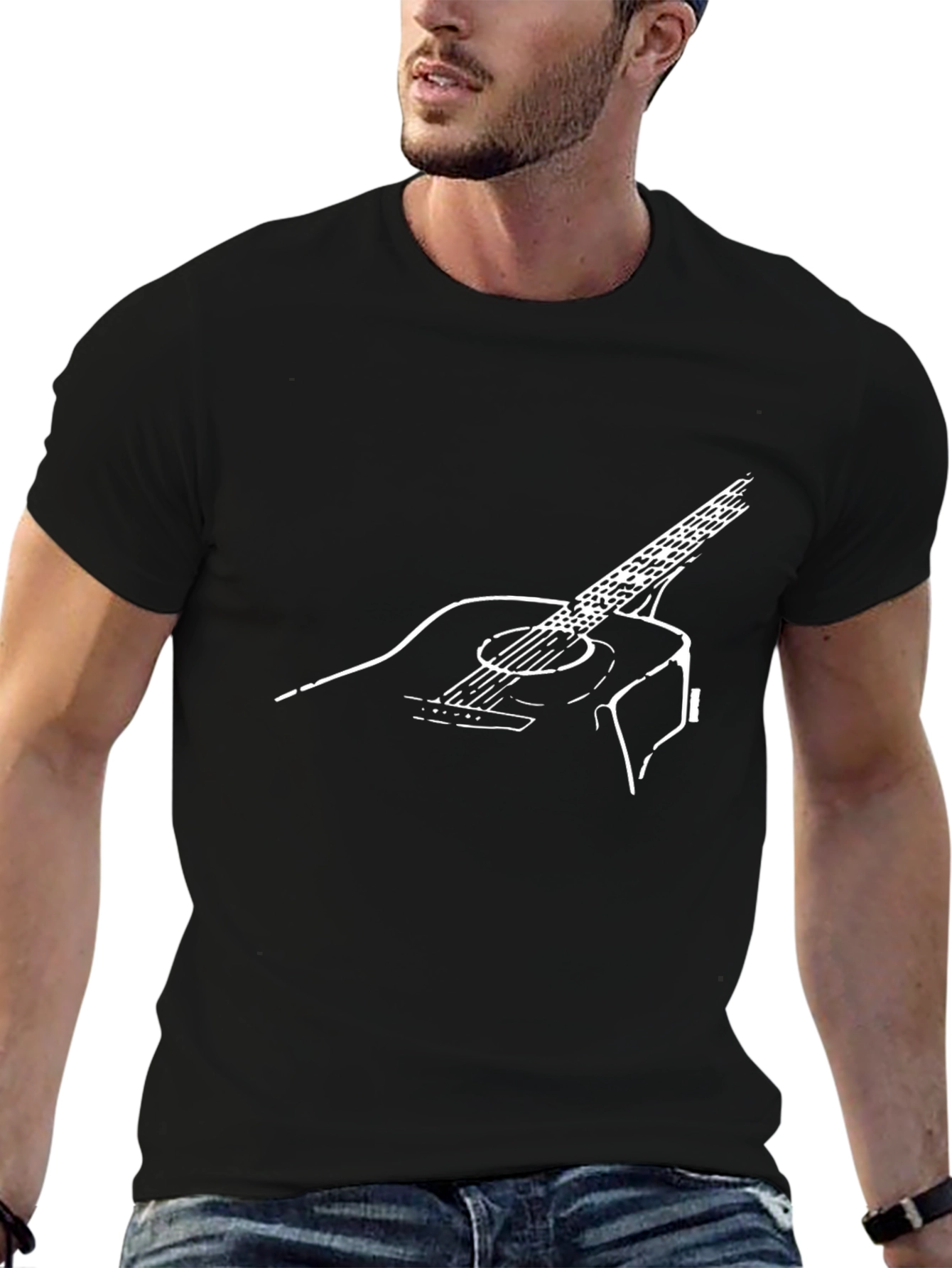Guitar Graphic Print Crew Neck Tee