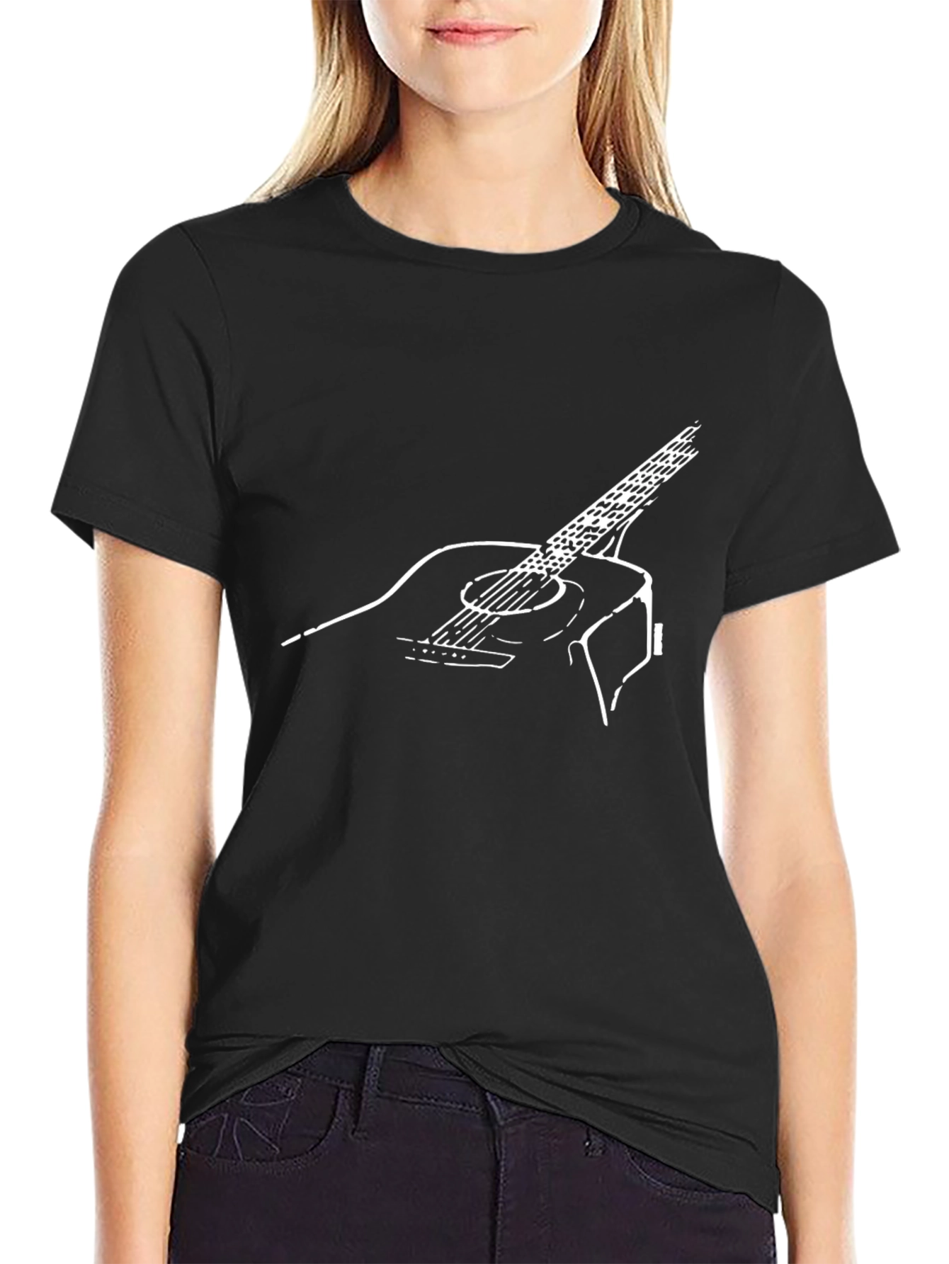Guitar Graphic Print Crew Neck Tee