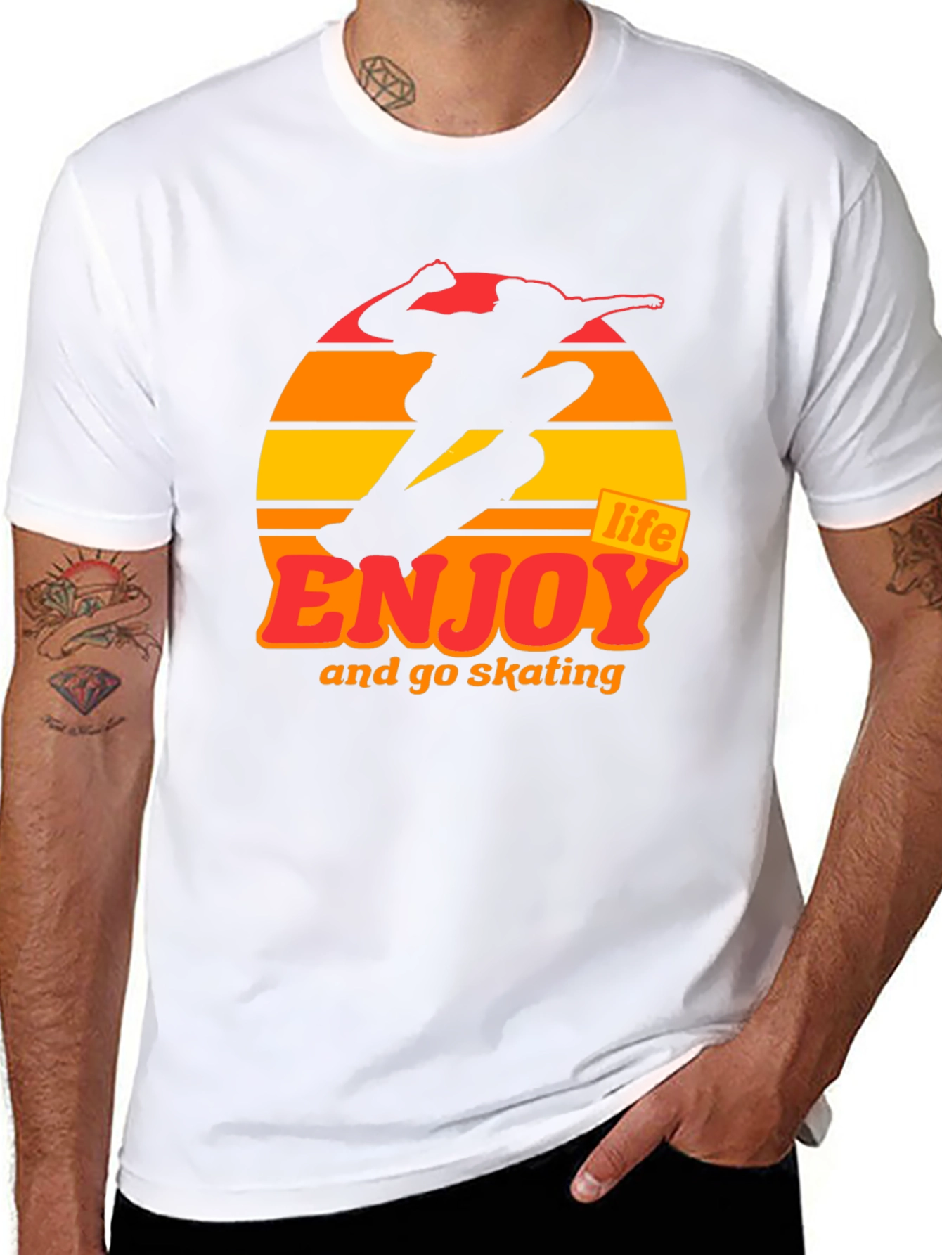 Enjoy Life Skateboarding T-Shirt - Retro Sunset Design
