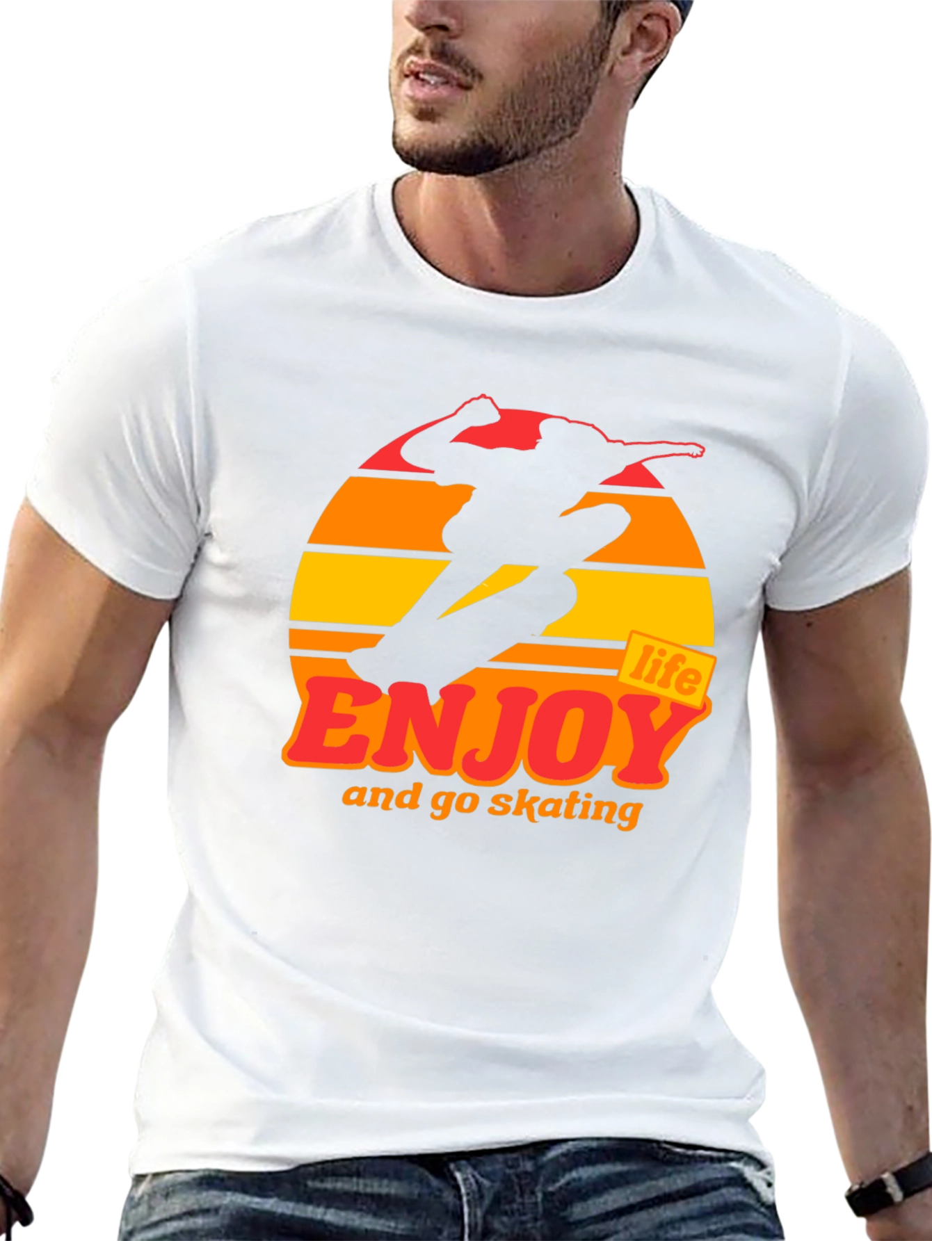 Enjoy Life Skateboarding T-Shirt - Retro Sunset Design