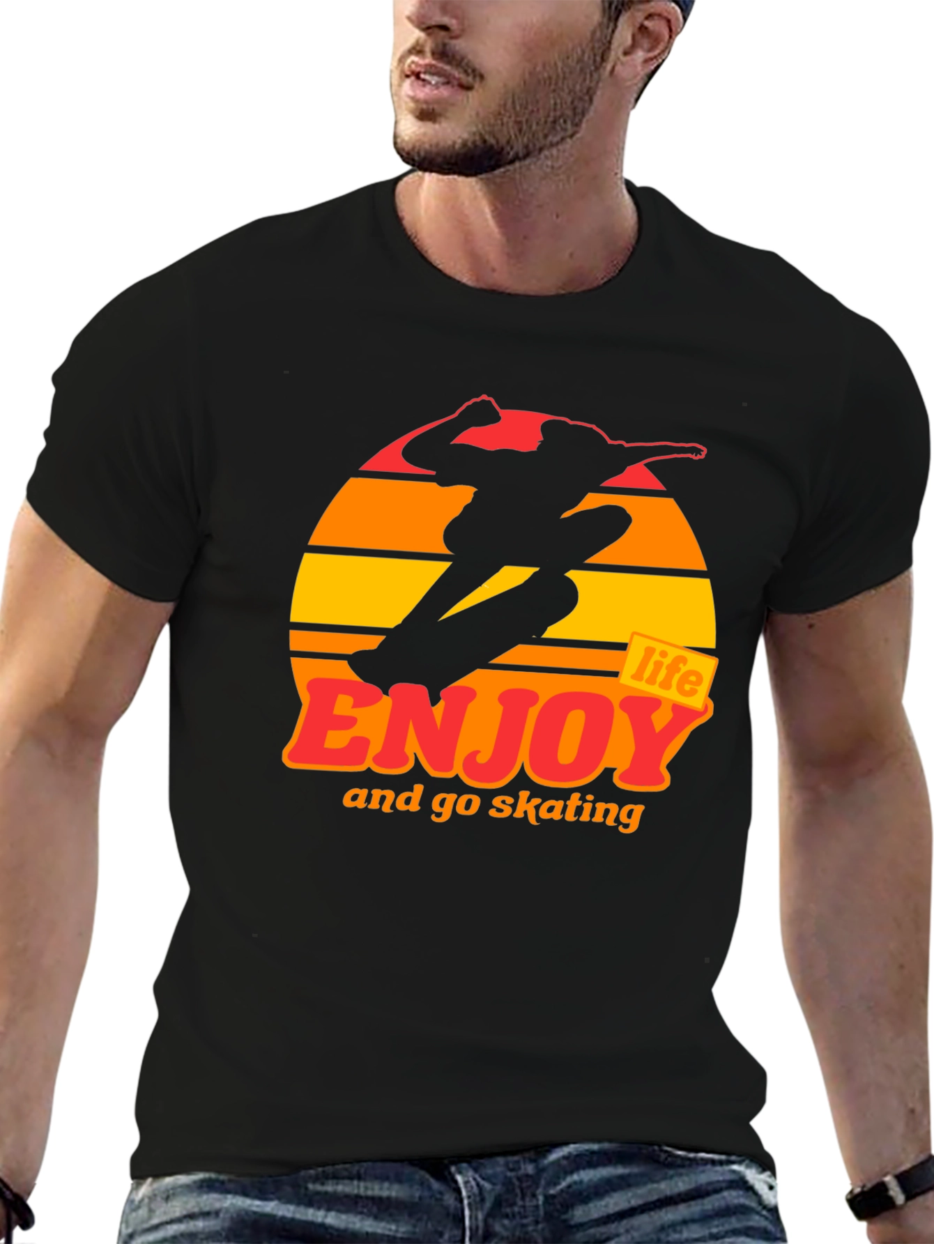 Enjoy Life Skateboarding T-Shirt - Retro Sunset Design