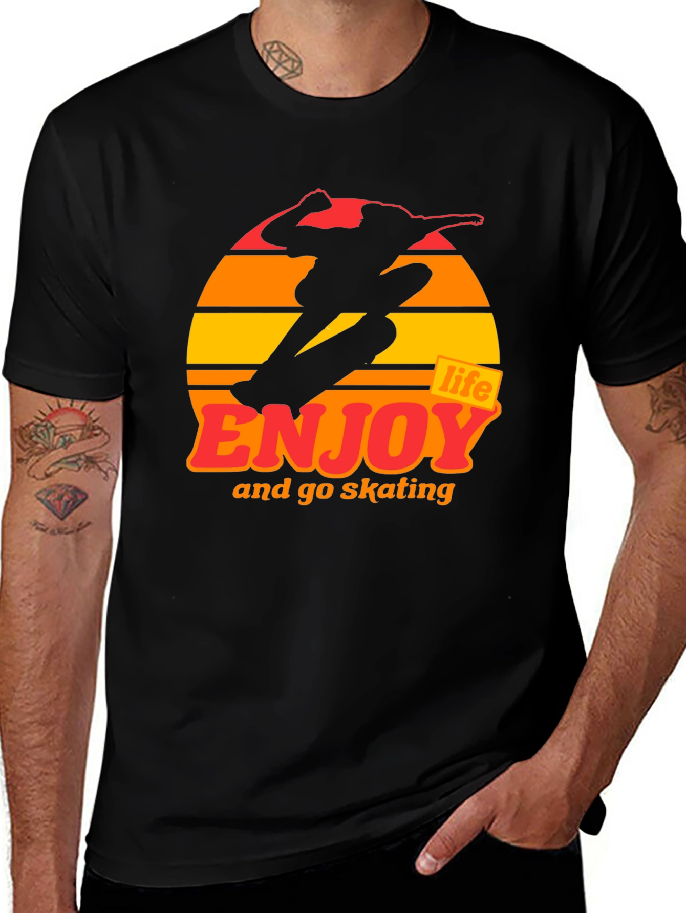 Enjoy Life Skateboarding T-Shirt - Retro Sunset Design