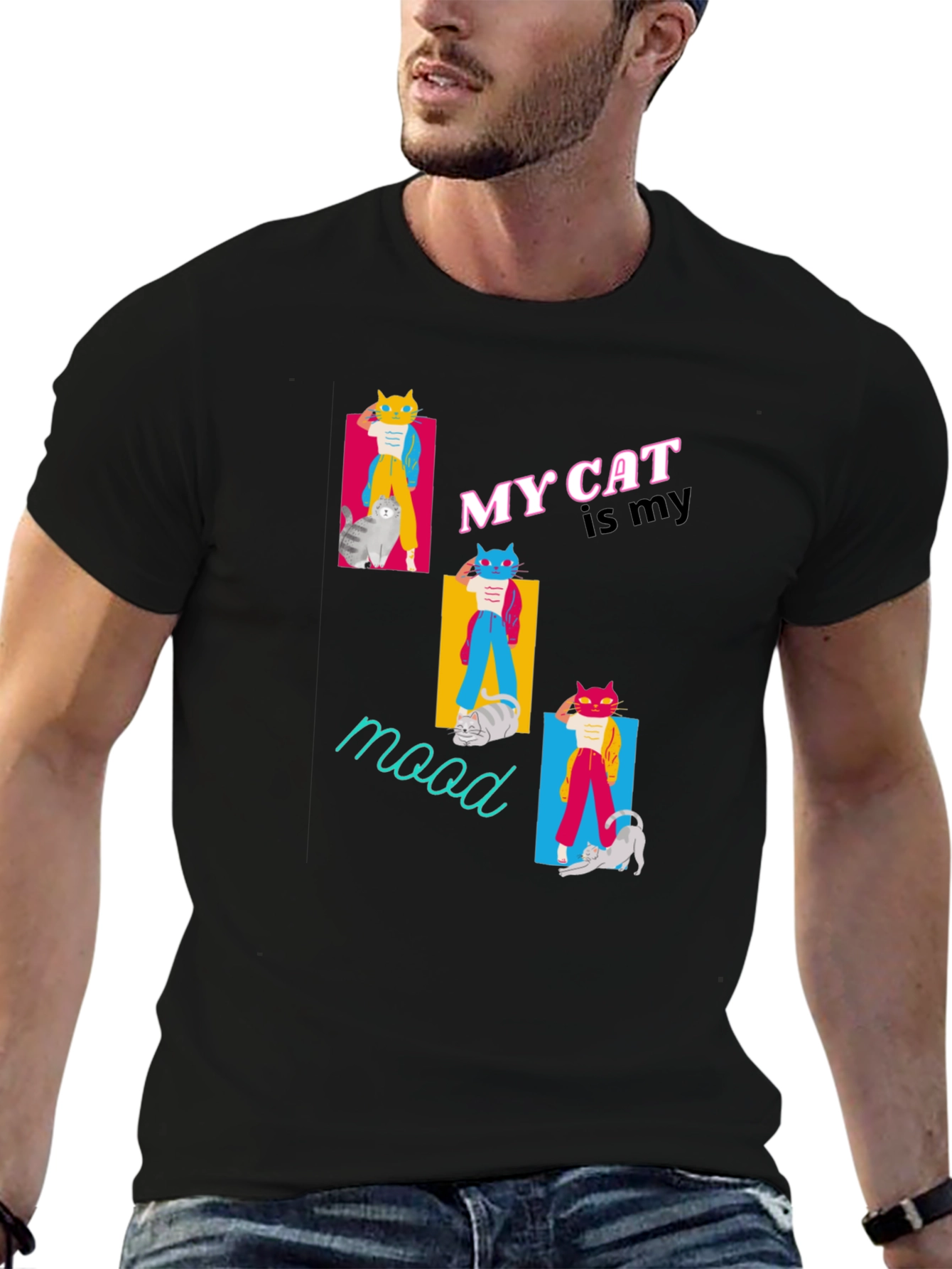 My Cat Is My Mood Black T-Shirt