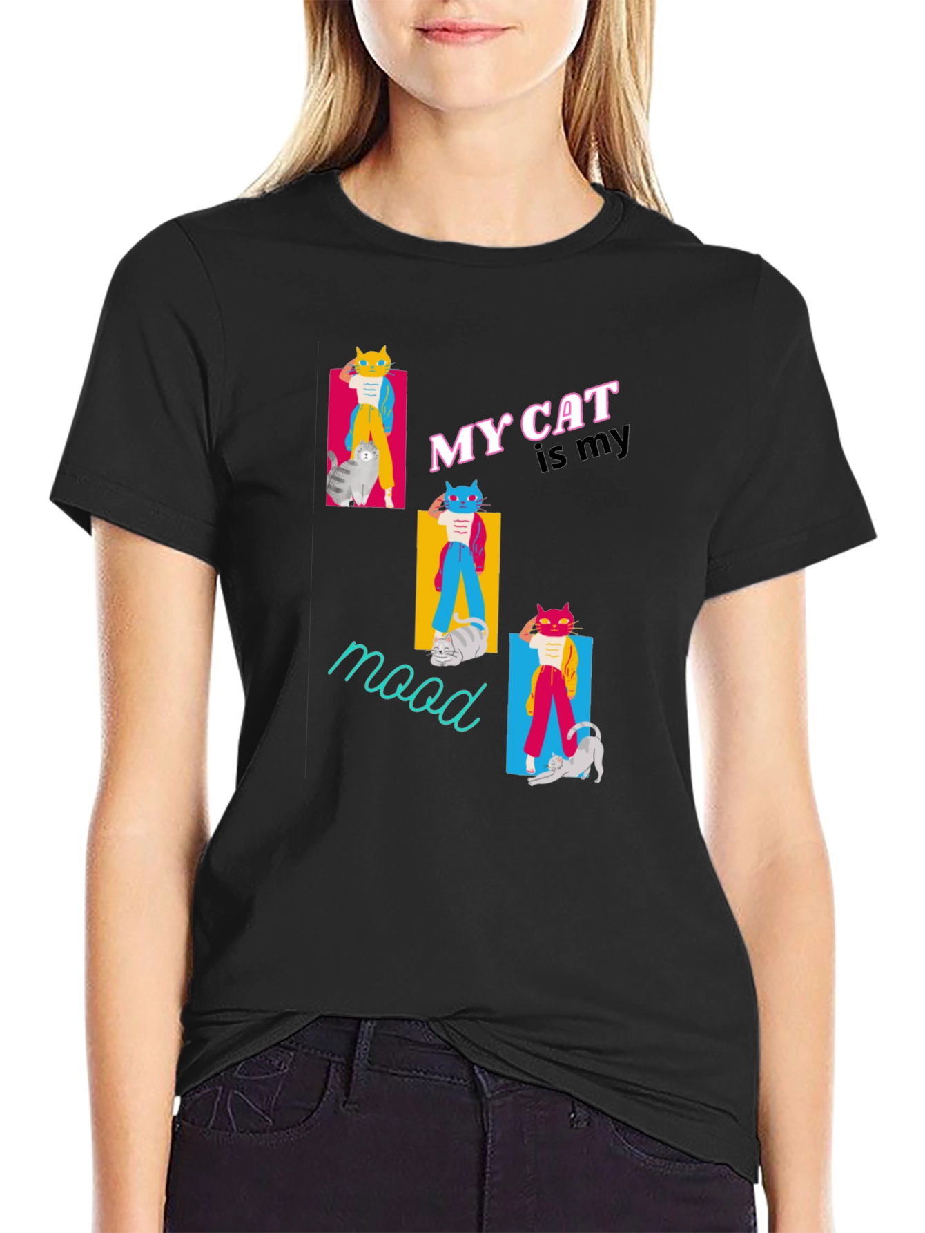 My Cat Is My Mood Black T-Shirt