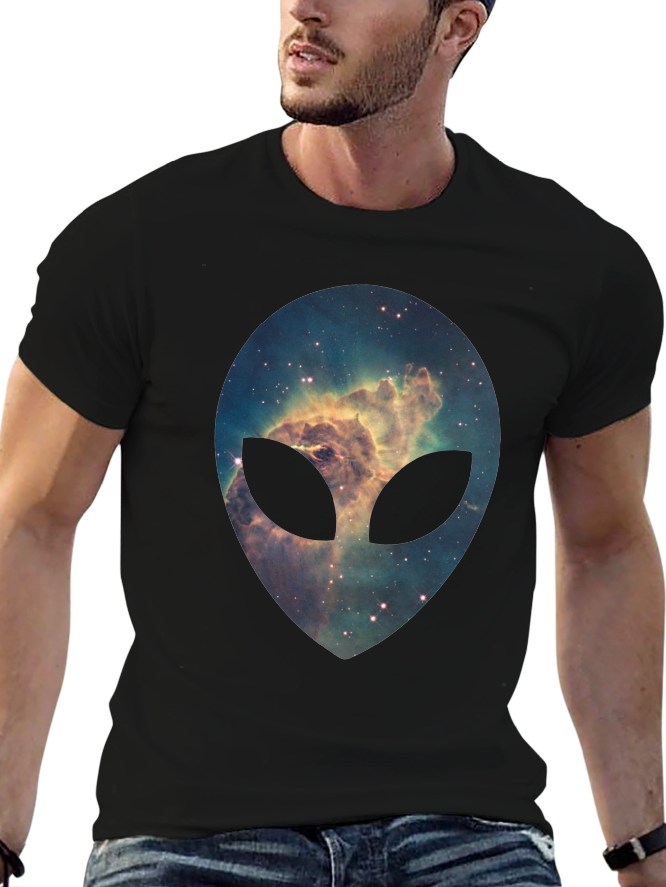Galaxy Alien Head Graphic Black T-Shirt
