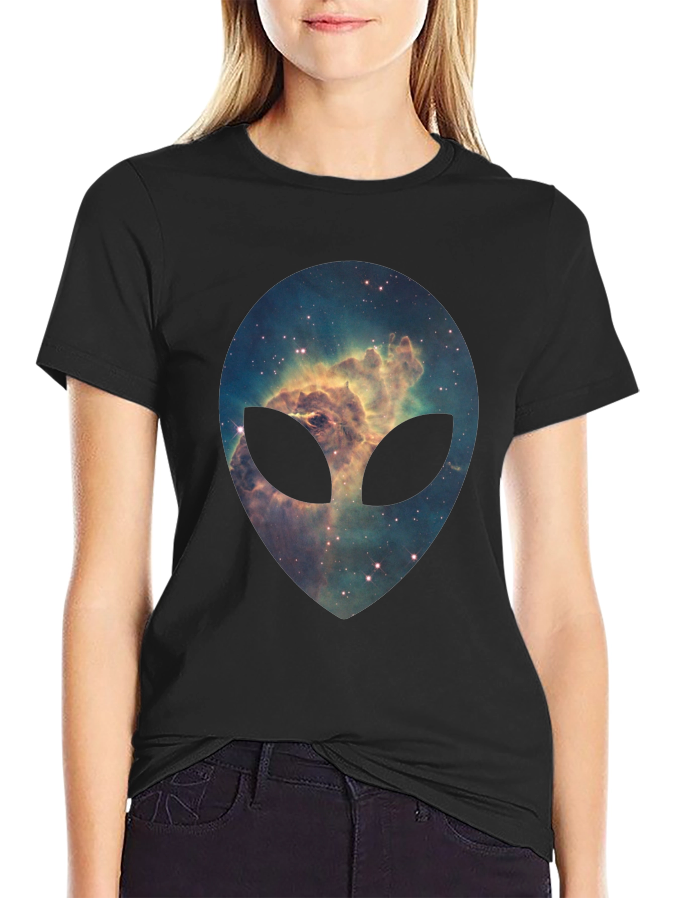 Galaxy Alien Head Graphic Black T-Shirt