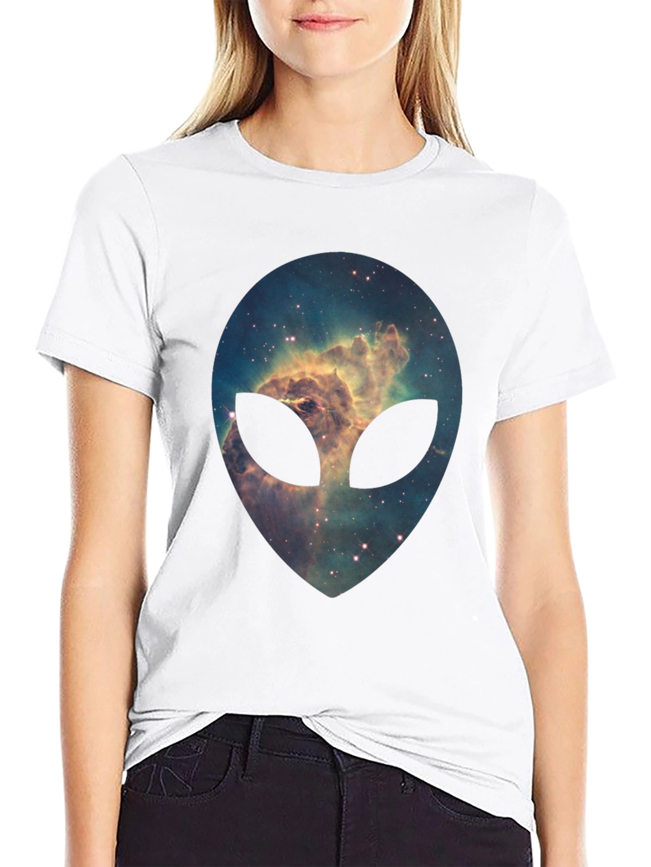Galaxy Alien Head Graphic Black T-Shirt