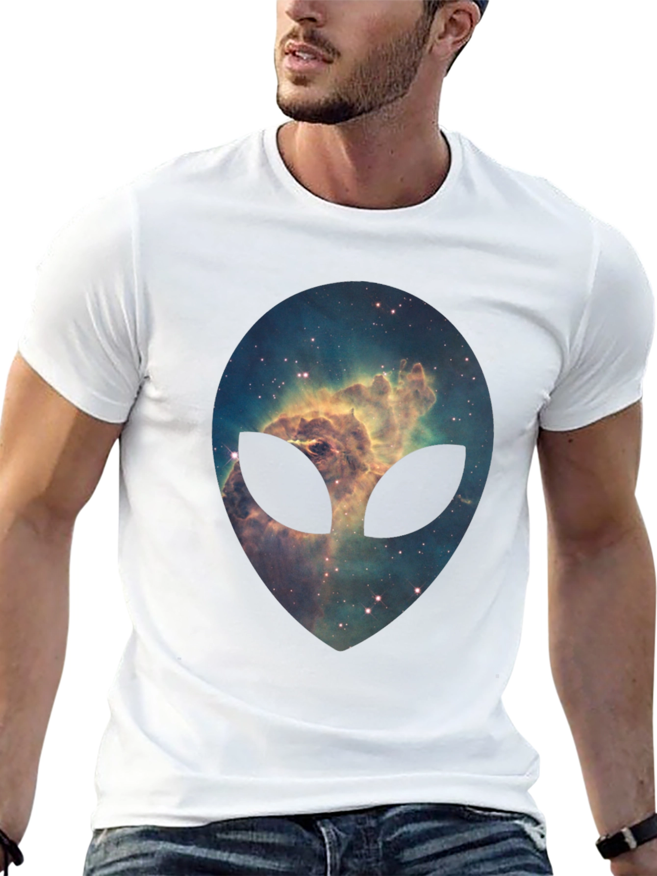 Galaxy Alien Head Graphic Black T-Shirt