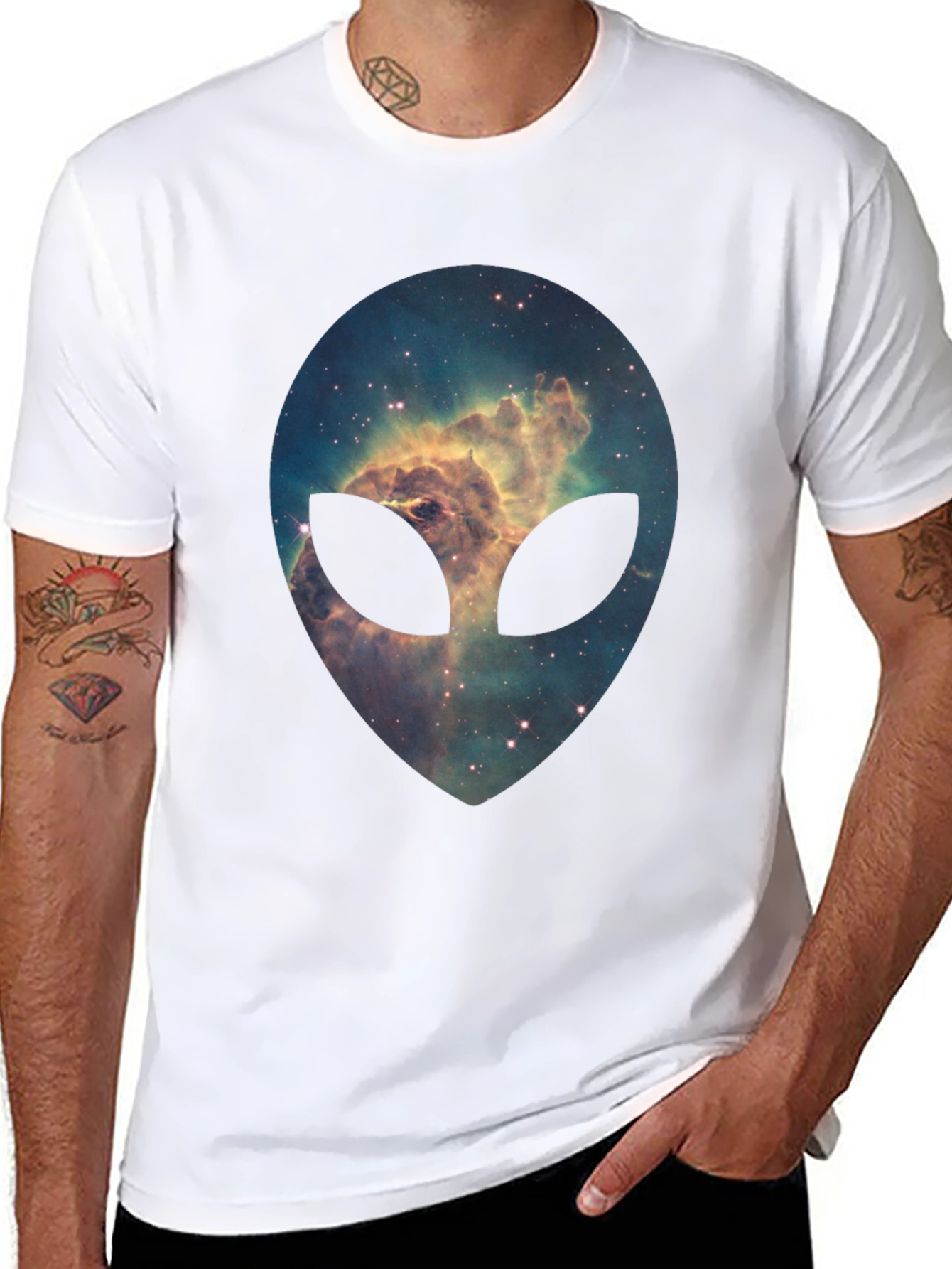 Galaxy Alien Head Graphic Black T-Shirt