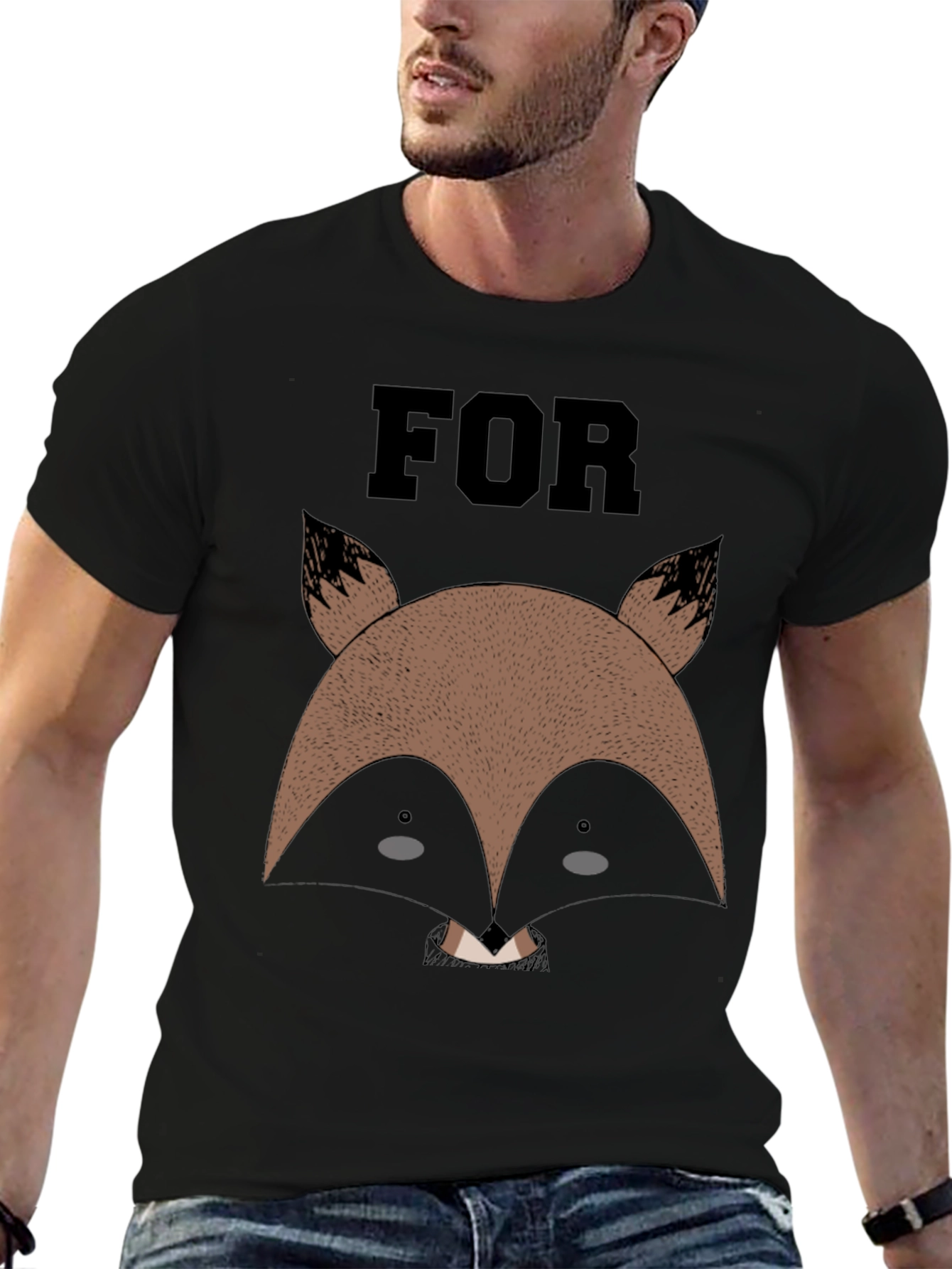 Fox Face Graphic Black T-Shirt