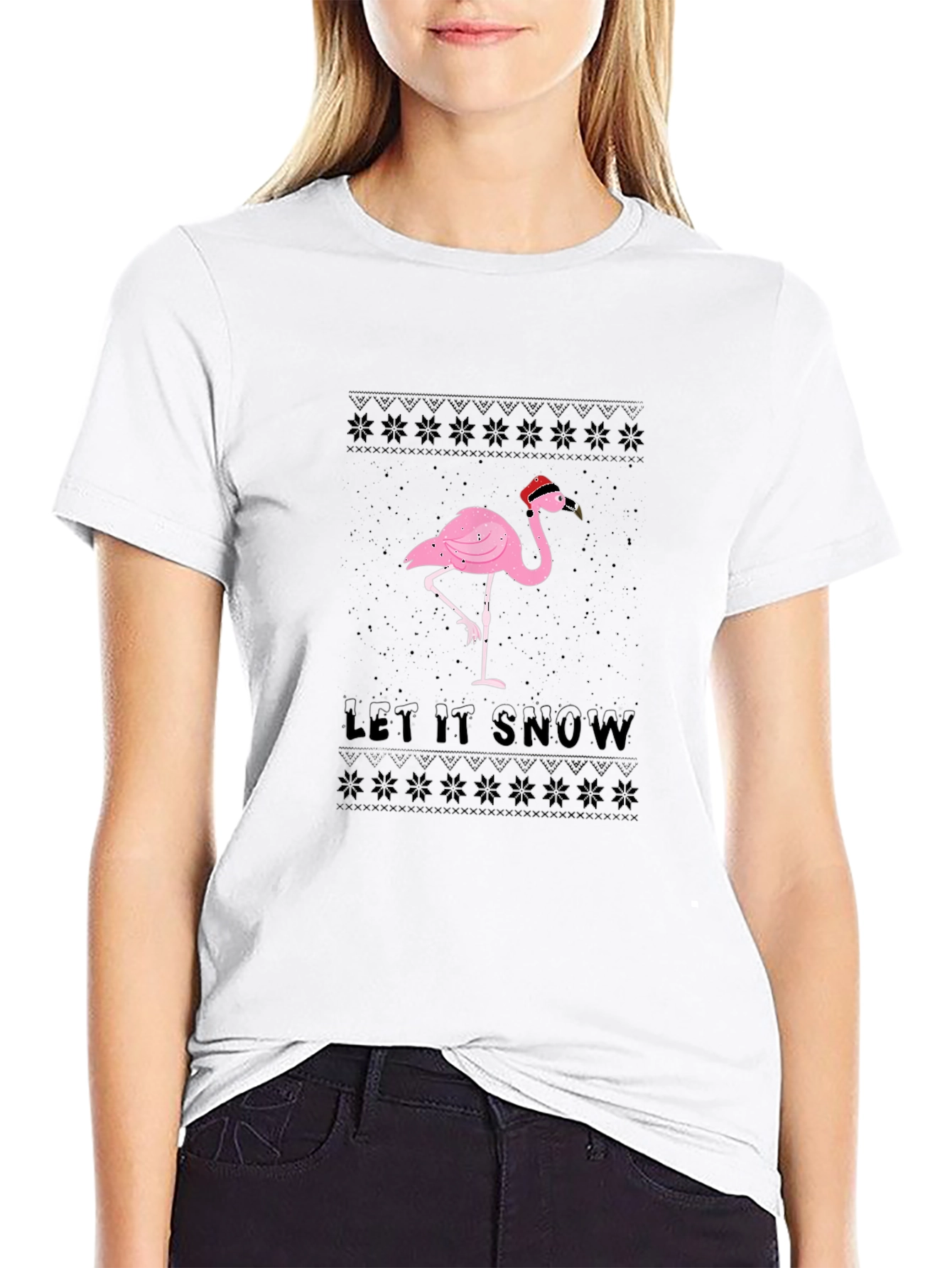 Festive Flamingo Let it Snow T-Shirt