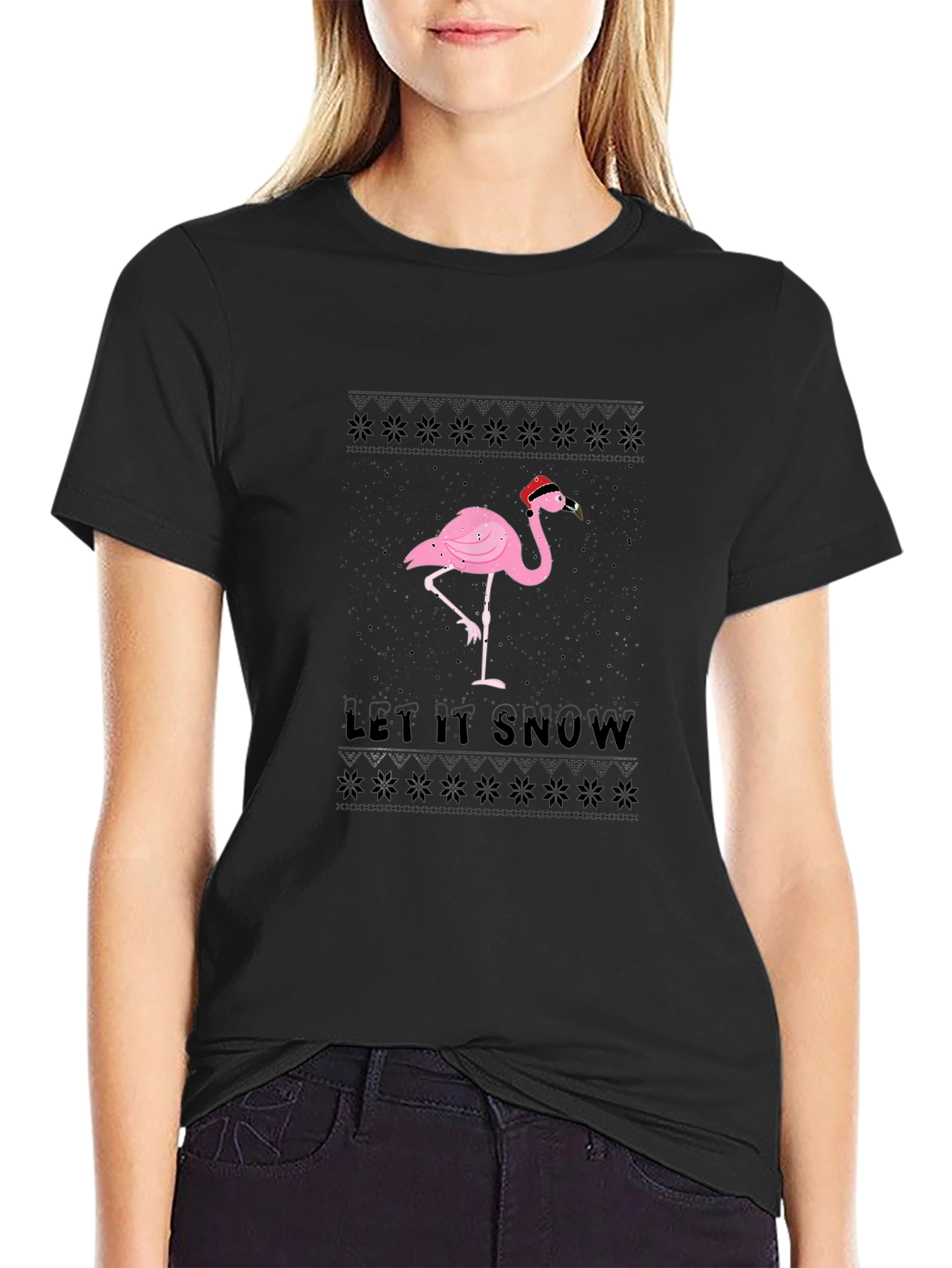 Festive Flamingo Let it Snow T-Shirt
