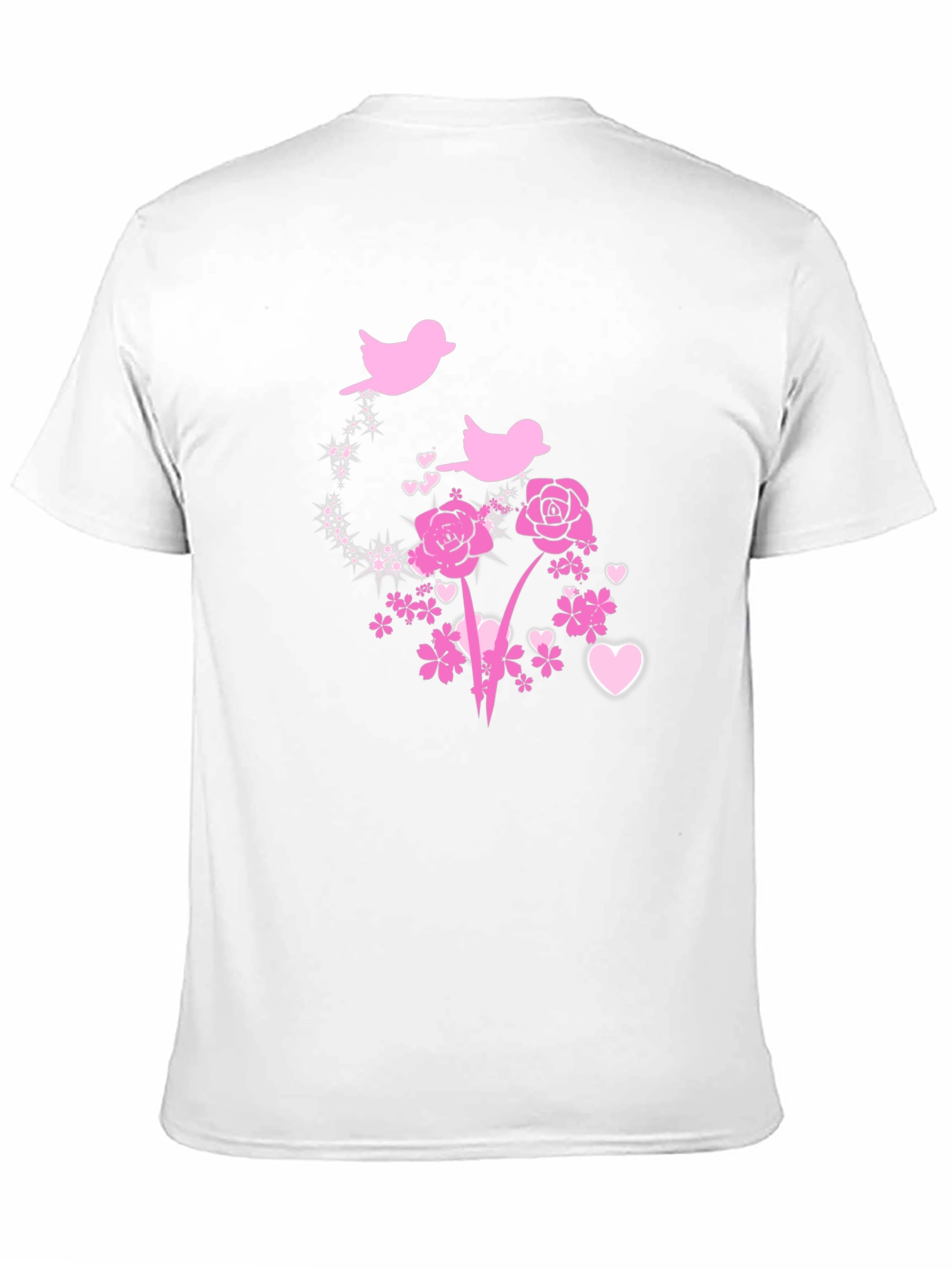 Floral Birds Graphic Tee - Black Cotton Blend