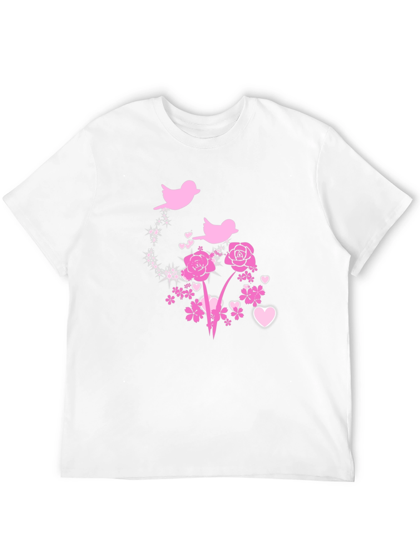 Floral Birds Graphic Tee - Black Cotton Blend