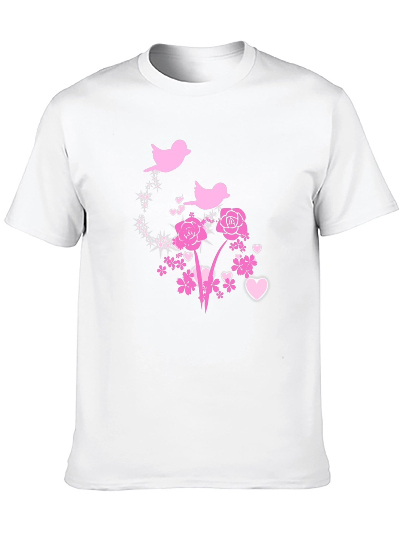 Floral Birds Graphic Tee - Black Cotton Blend