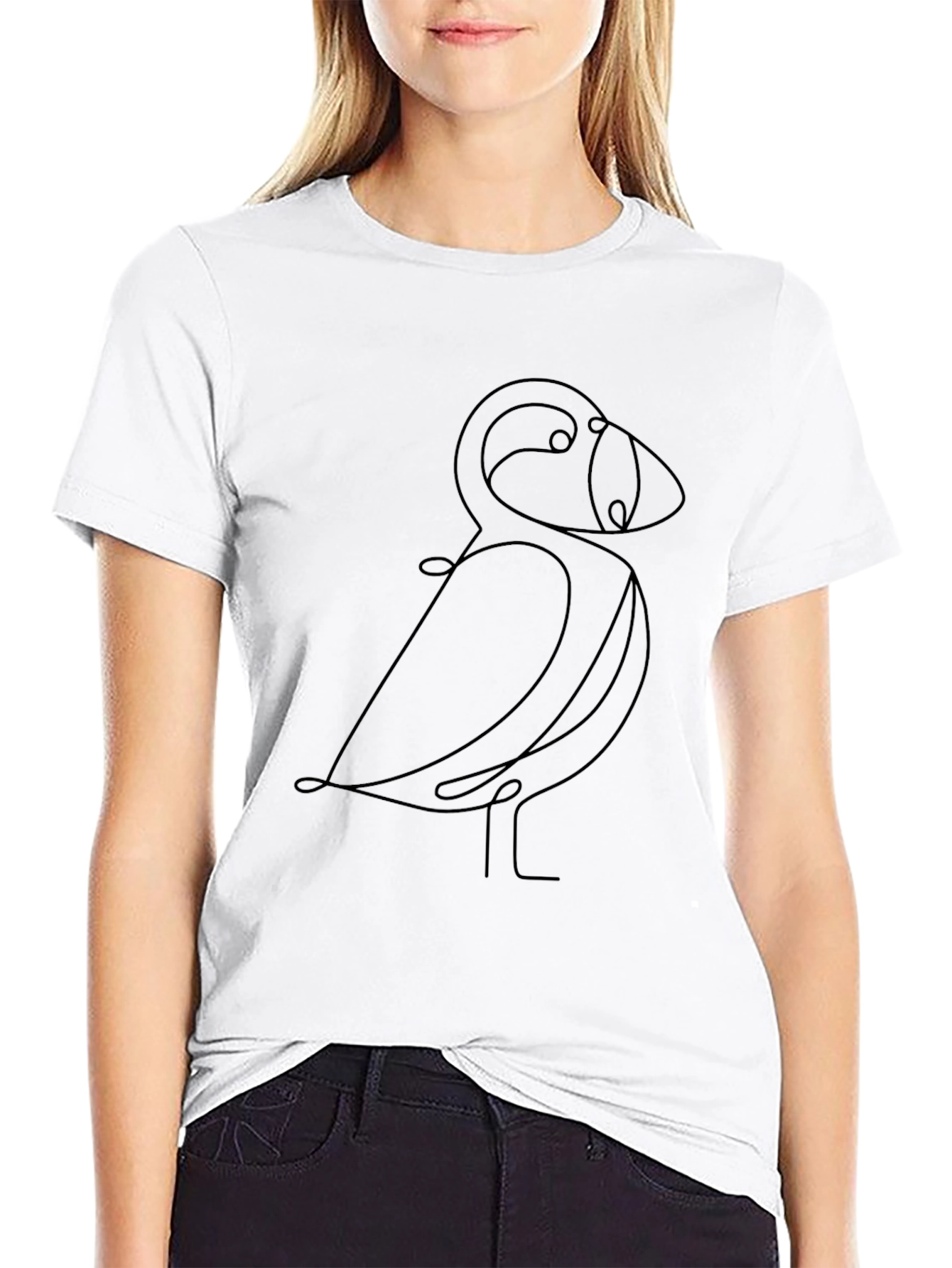 Minimalist Line Art Bird Black T-Shirt