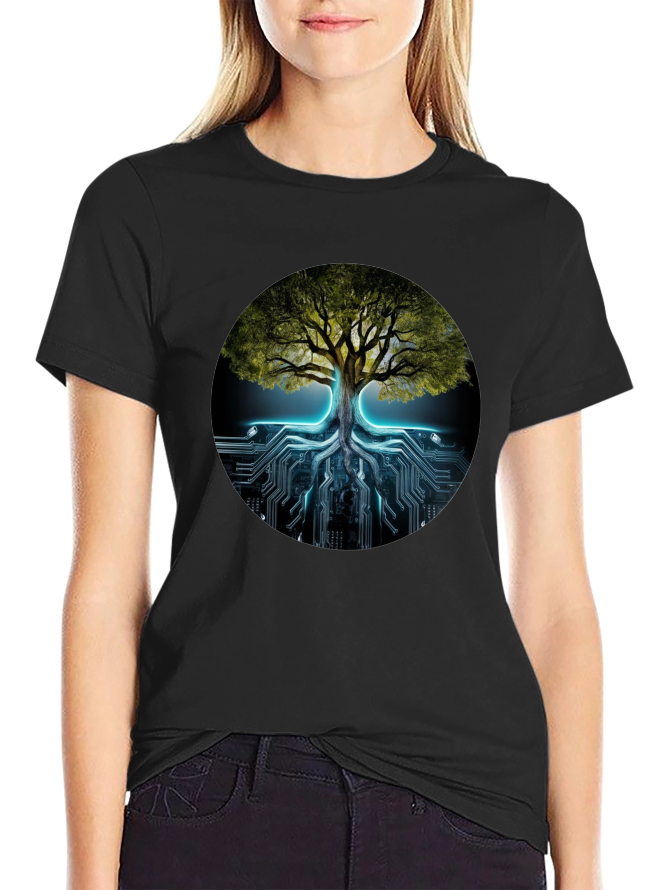 Tree of Life Tech Circuit Black T-Shirt