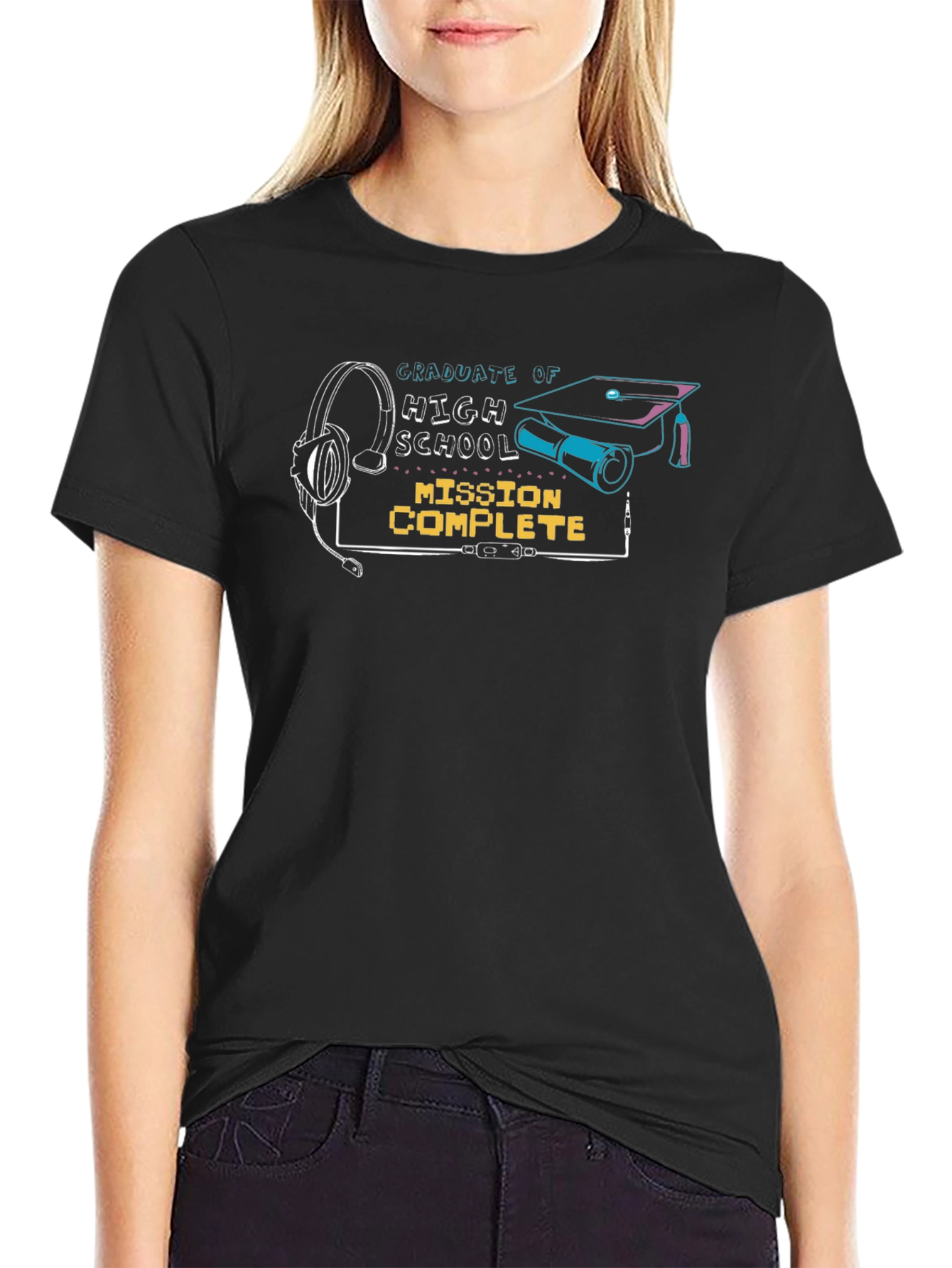 Graduate of High School Mission Complete Black Tee