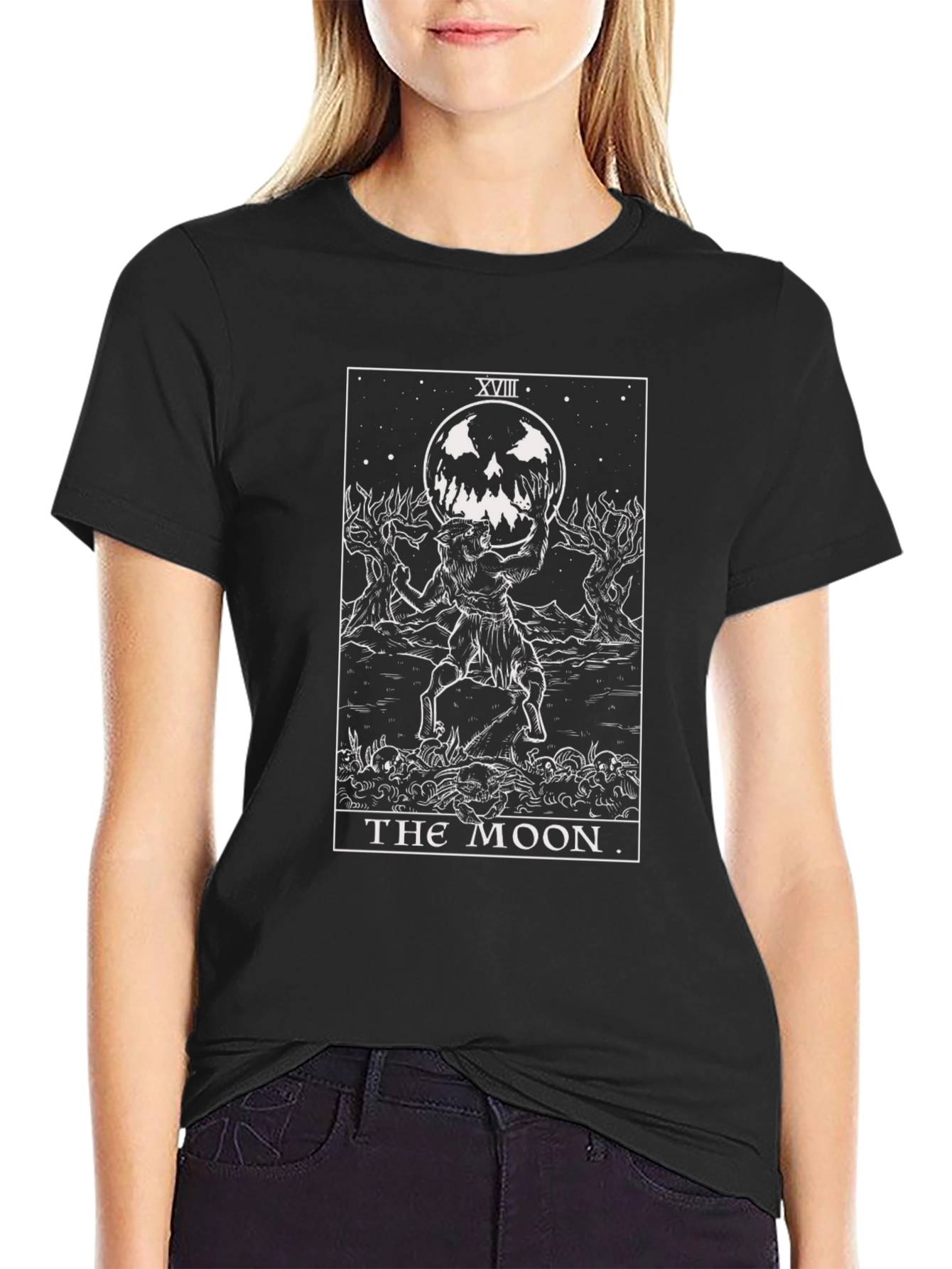The Moon Tarot Card Graphic T-Shirt - Black