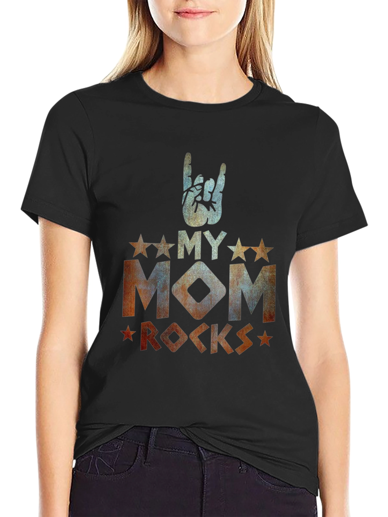 My Mom Rocks Black Graphic T-Shirt