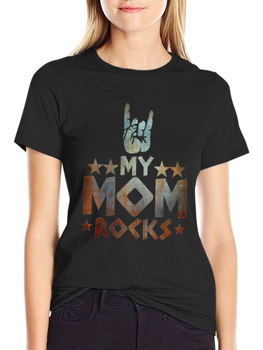 My Mom Rocks Black Graphic T-Shirt
