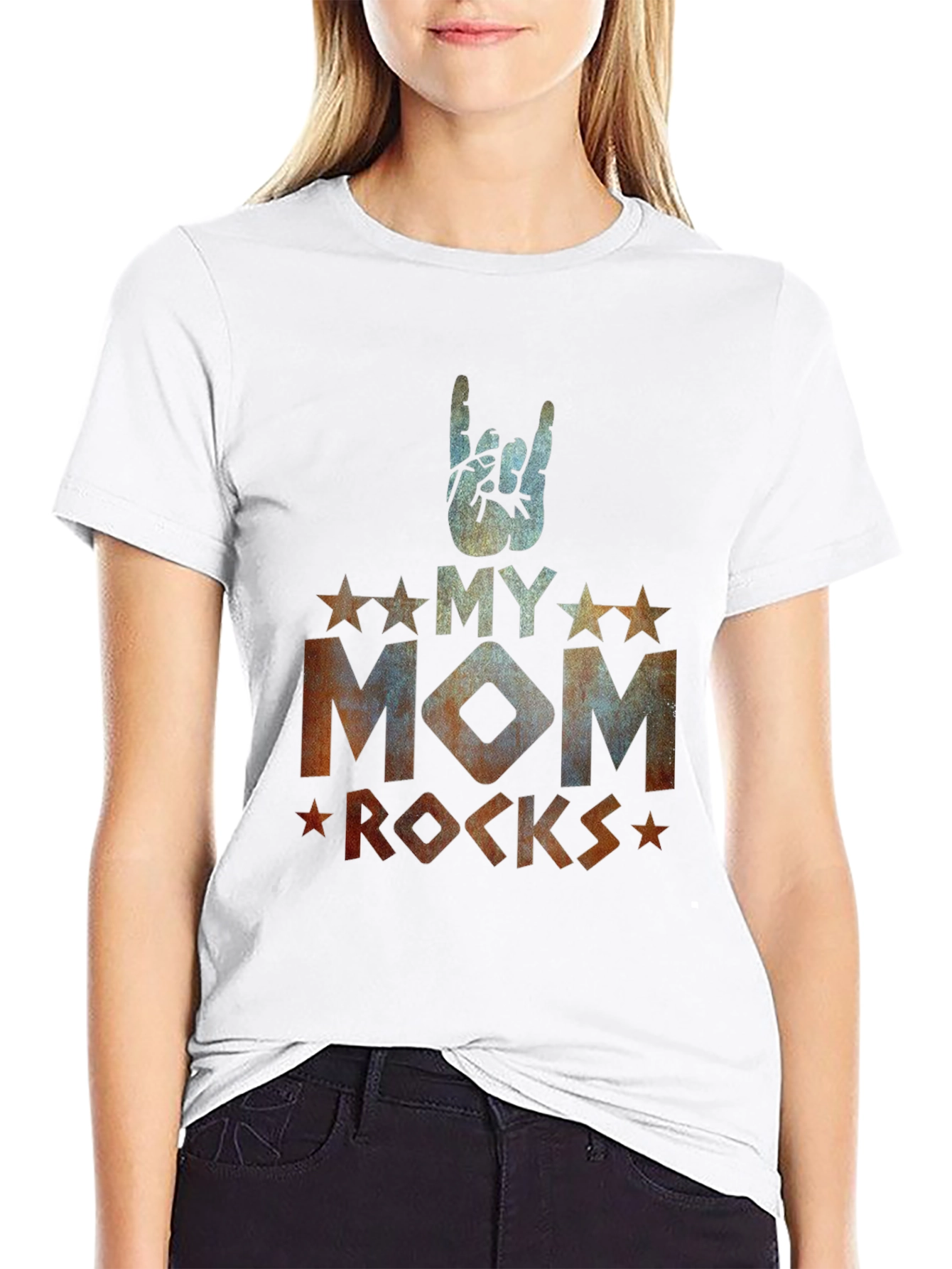 My Mom Rocks Black Graphic T-Shirt