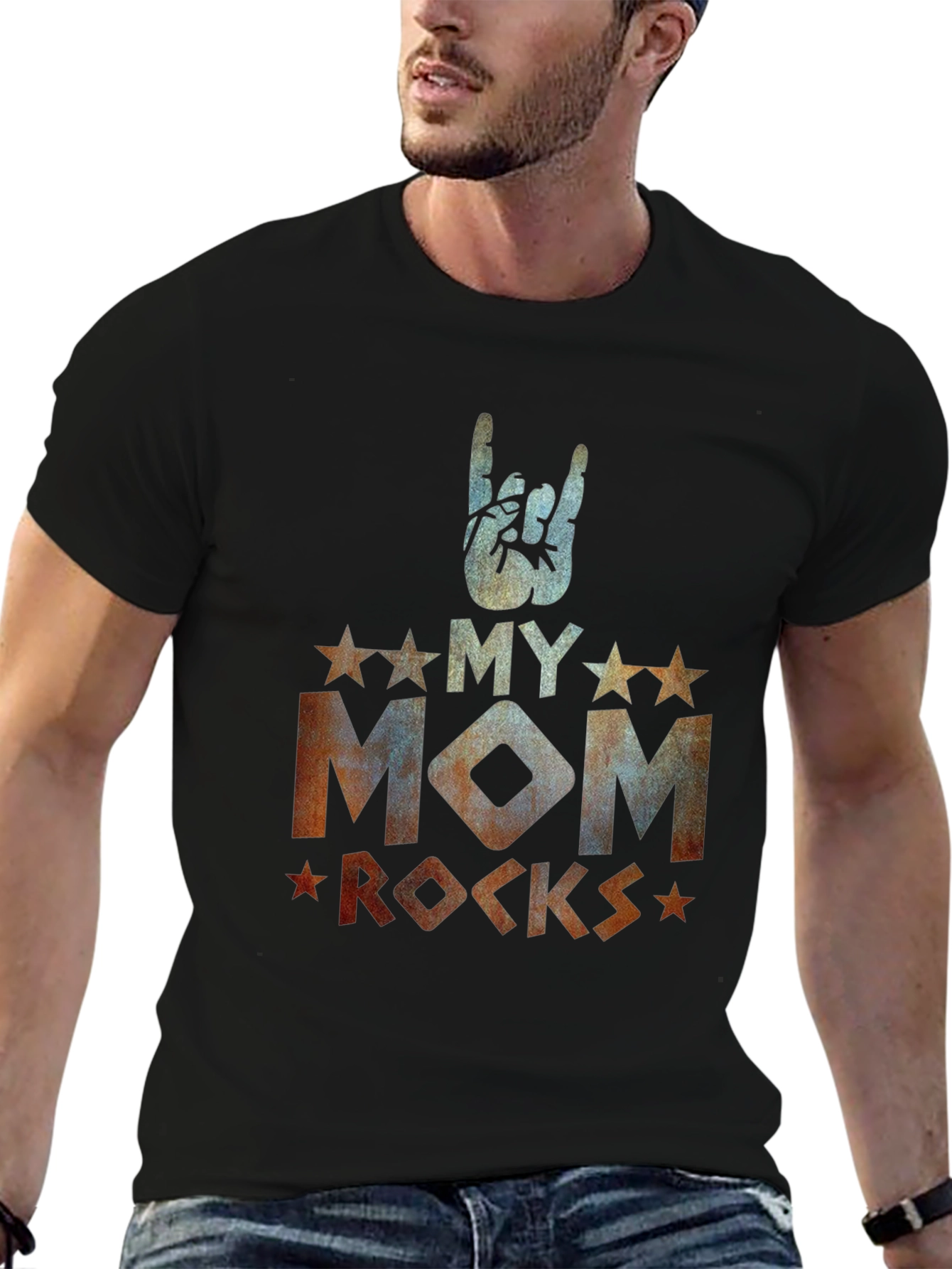 My Mom Rocks Black Graphic T-Shirt